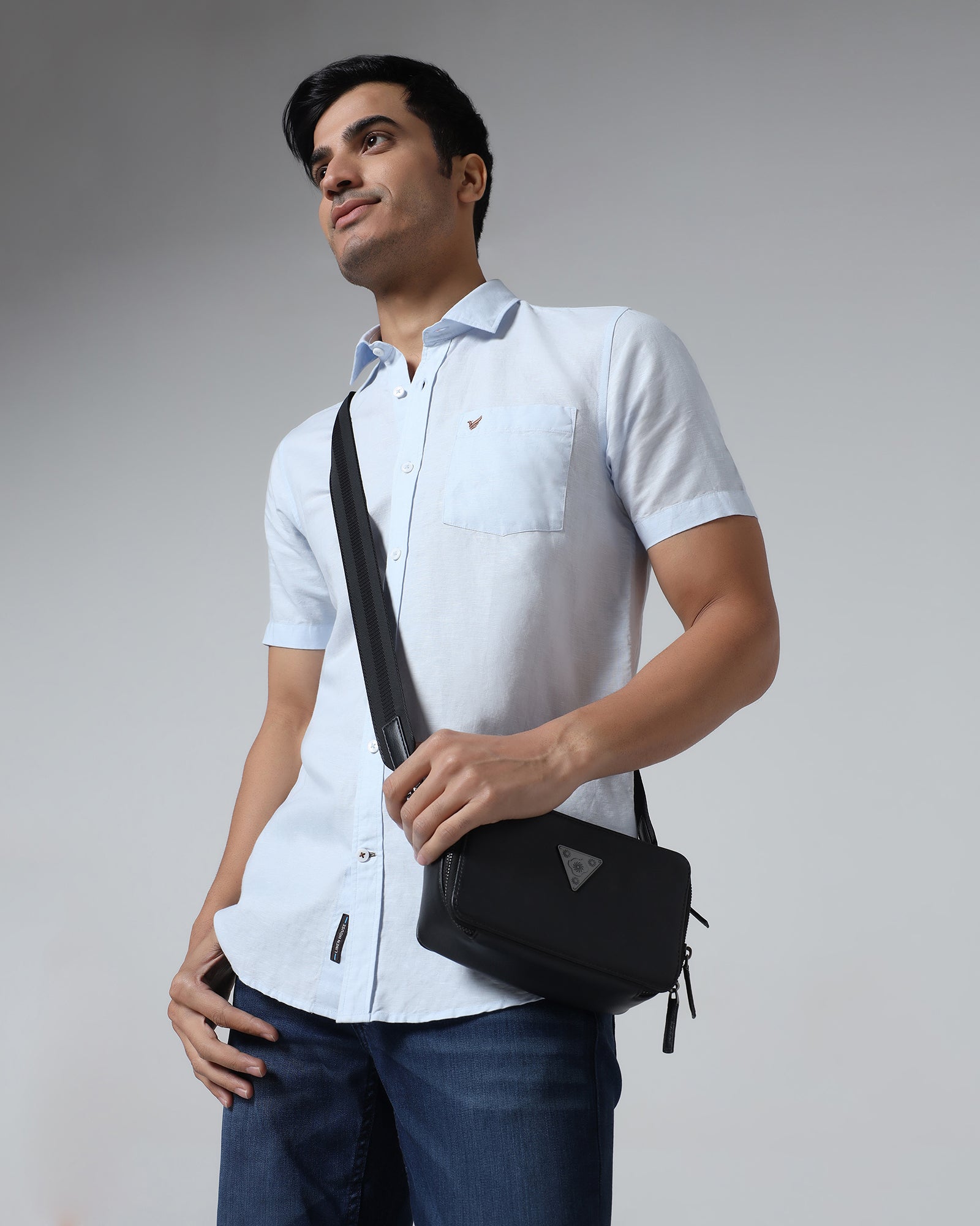 Sky Blue Half Sleeve Linen Solid Shirt - Cleo