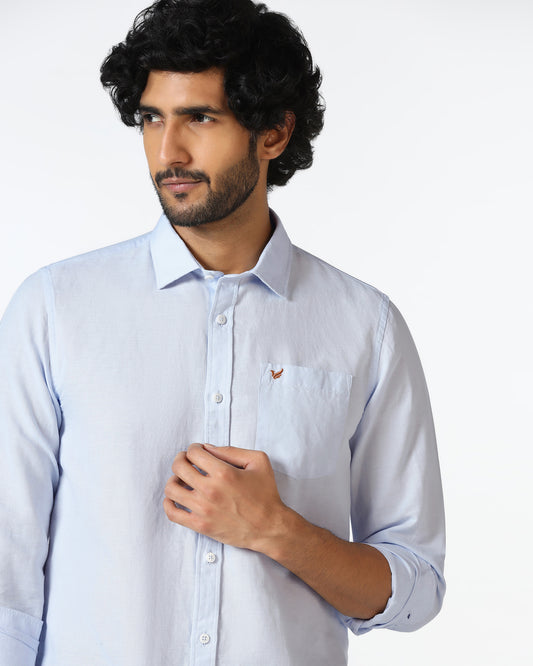 Sky Blue Linen Solid Shirt - Salmon