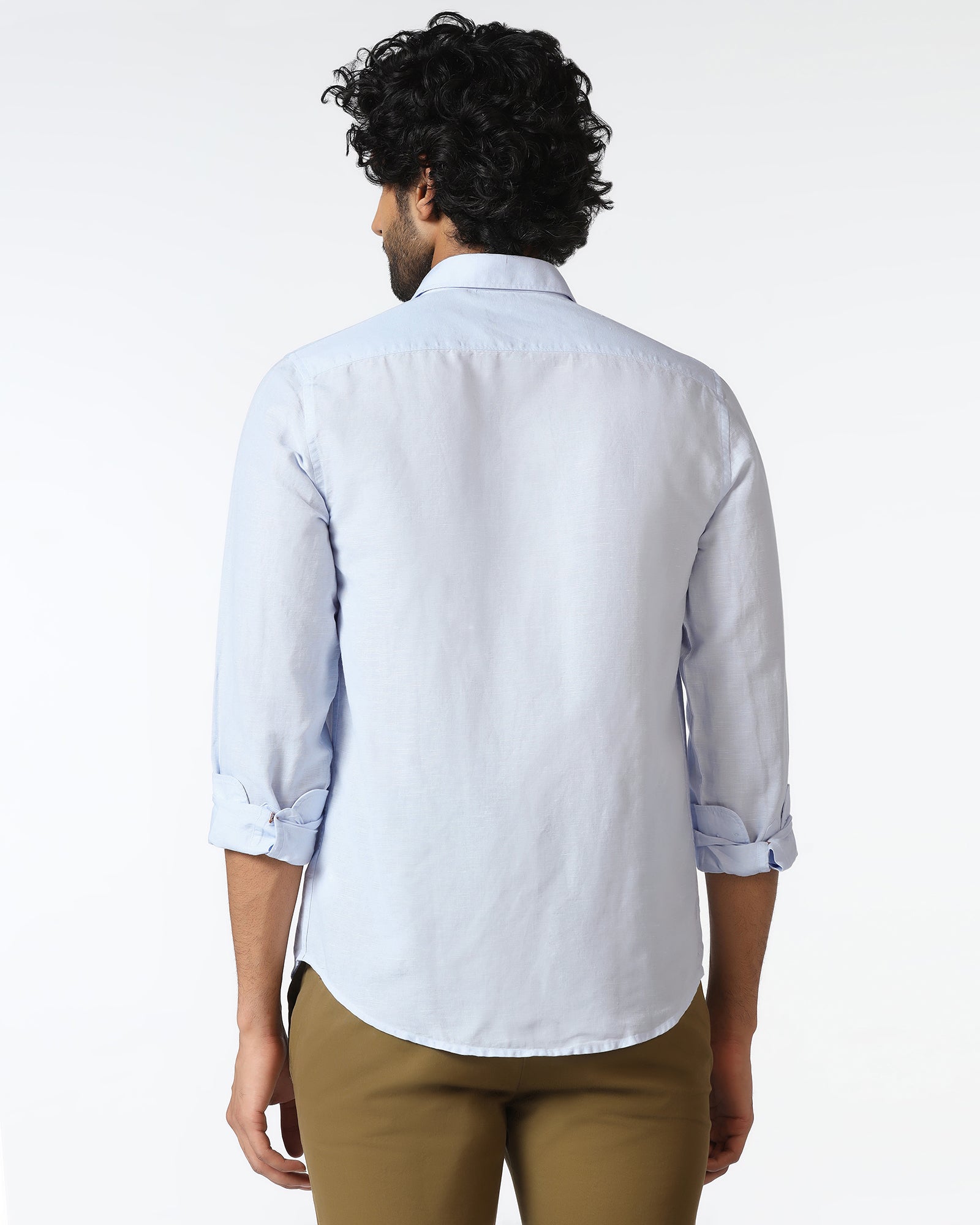 Sky Blue Linen Solid Shirt - Salmon