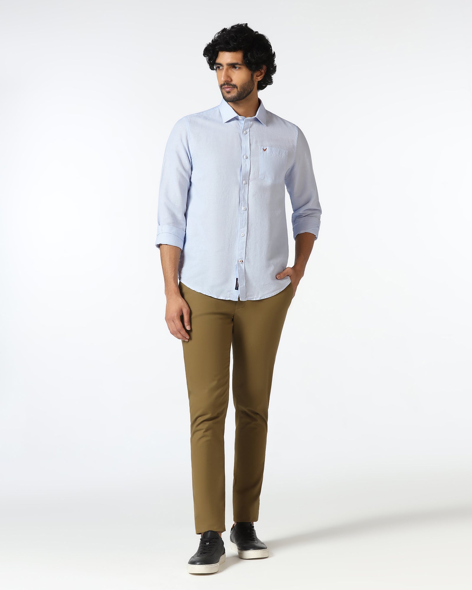 Sky Blue Linen Solid Shirt - Salmon