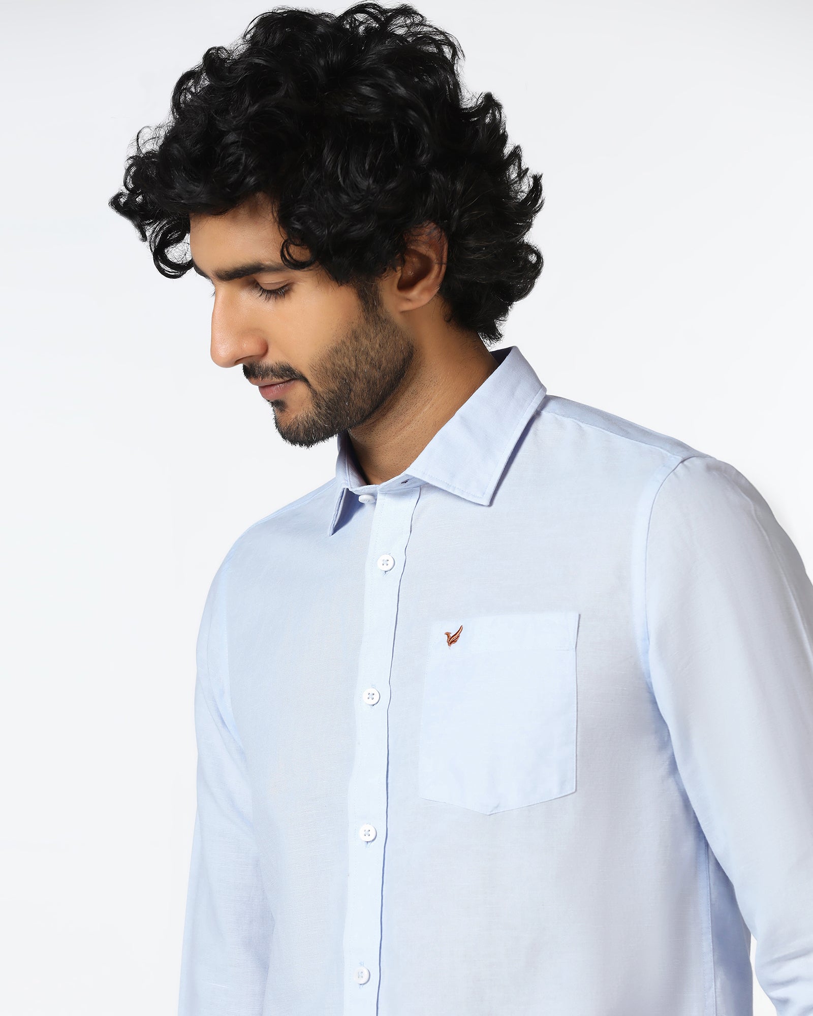 Sky Blue Linen Solid Shirt - Salmon