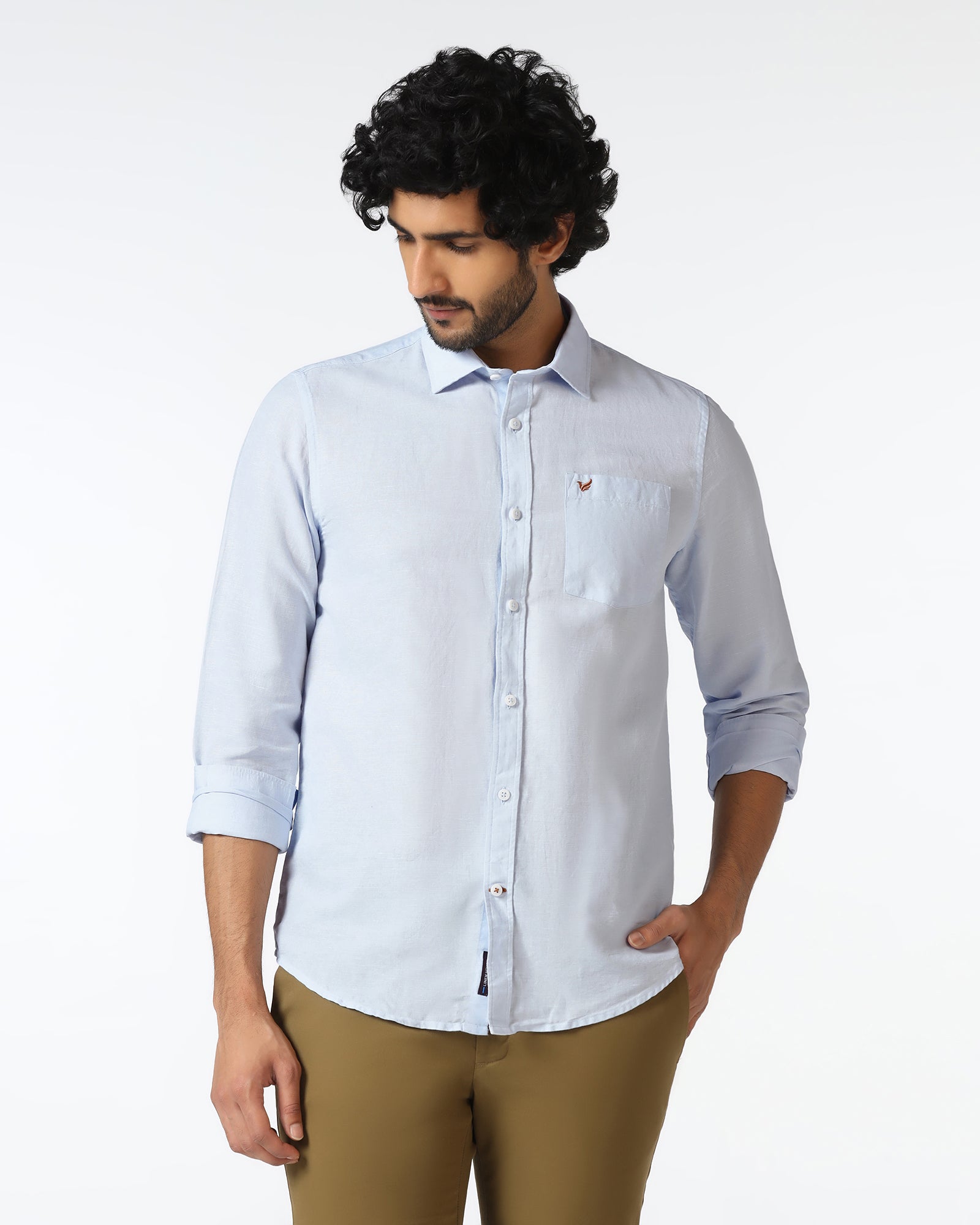 Sky Blue Linen Solid Shirt - Salmon
