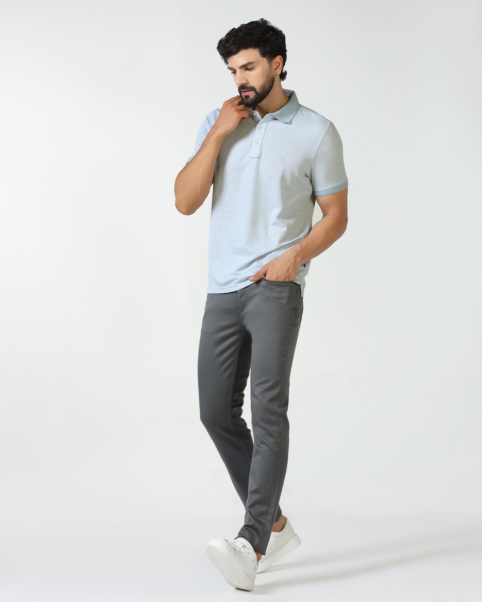 Sky Blue Textured Polo - Shepred