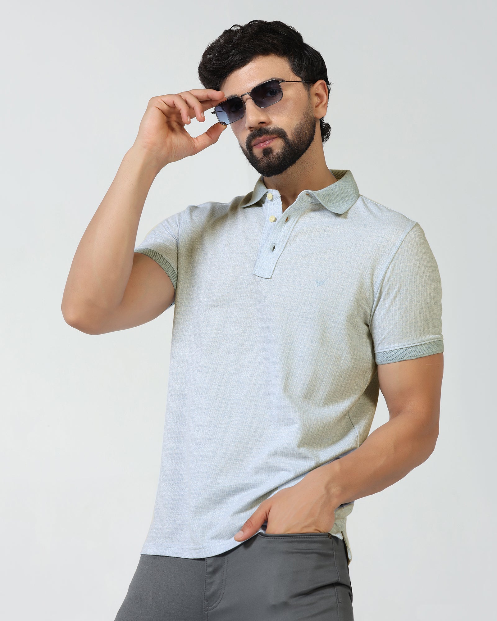 Sky Blue Textured Polo - Shepred
