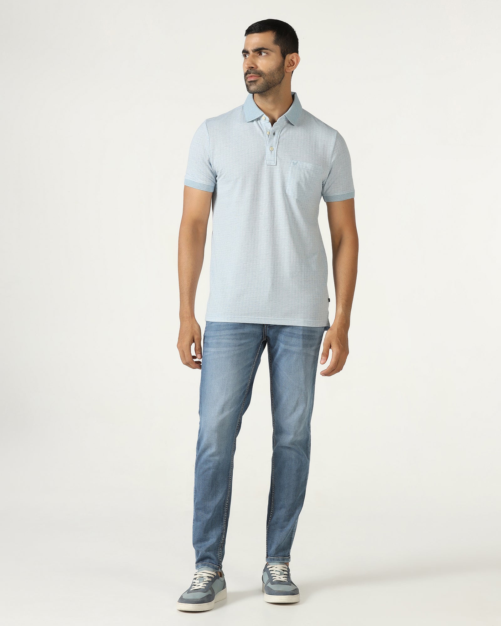 Sky Blue Textured Polo - Shepred