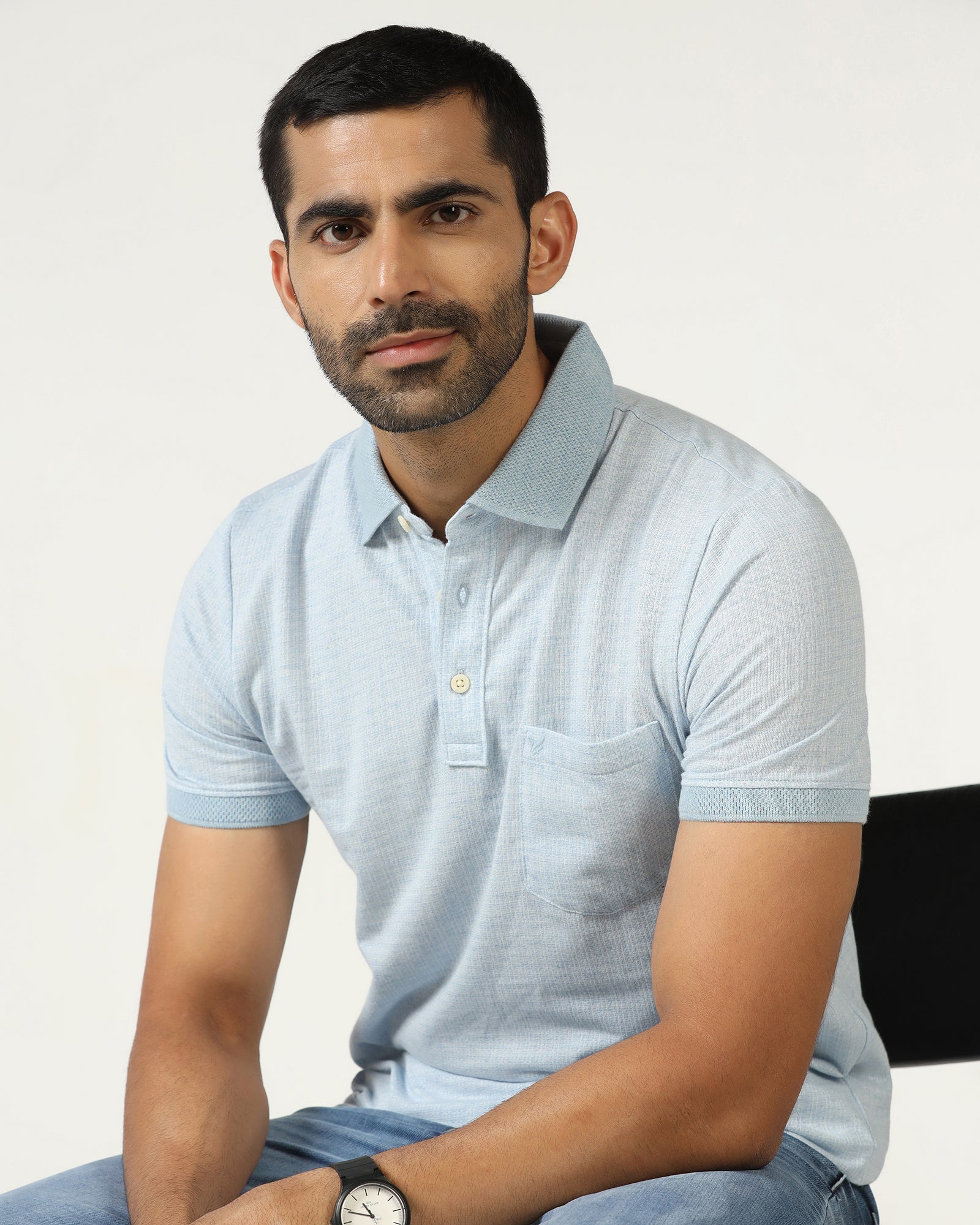 Sky Blue Textured Polo - Shepred