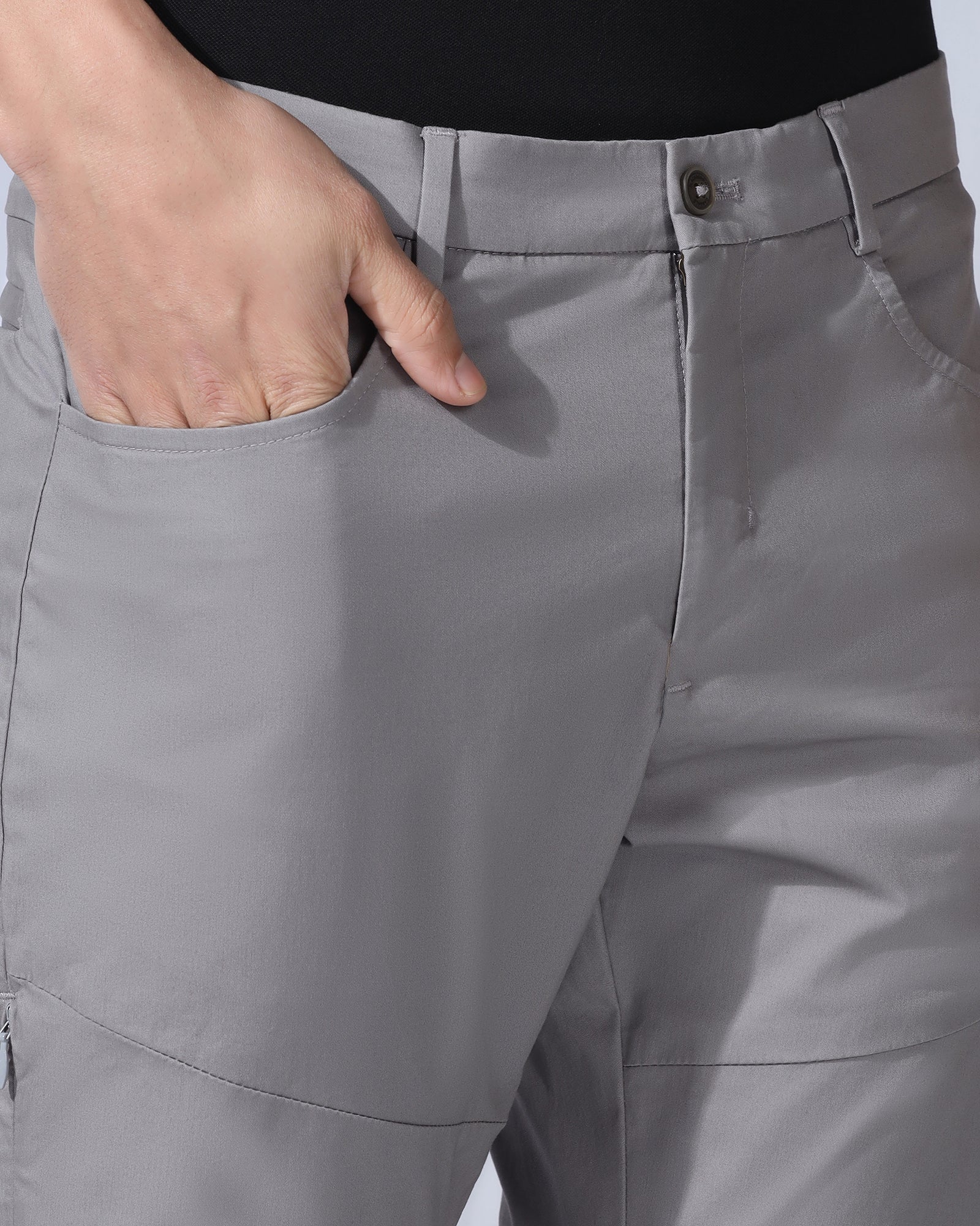 Slim Comfort B-95 Casual Grey Solid Khakis - Fred