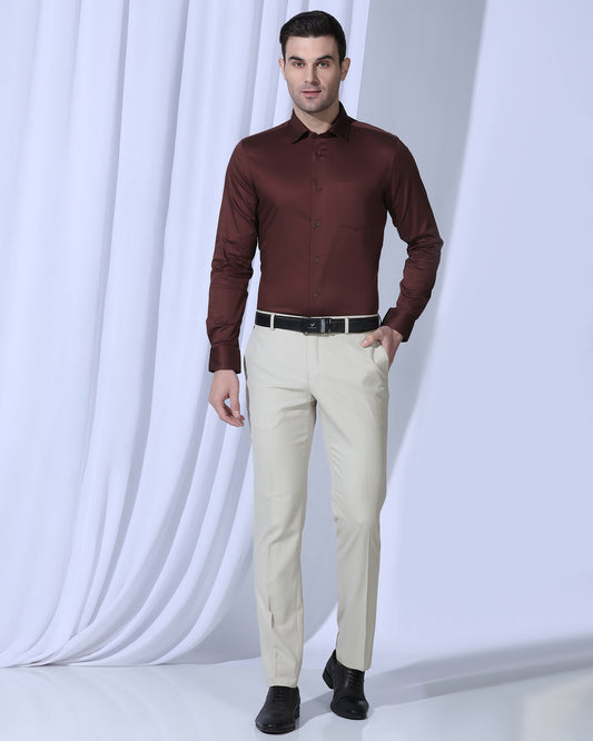 Slim Comfort B-95 Formal Beige Textured Trouser - Coach