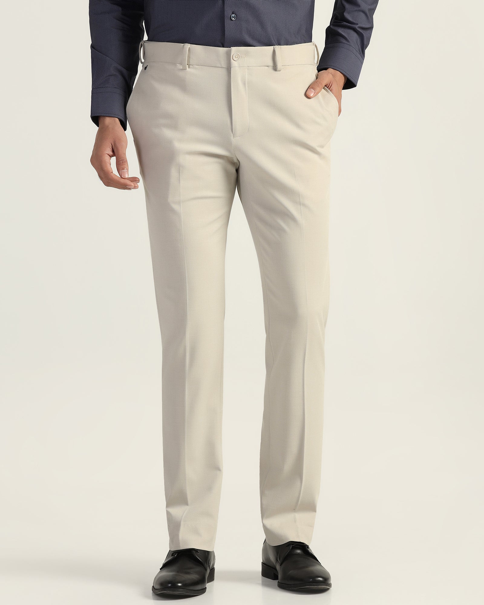 Slim Comfort B-95 Formal Beige Textured Trouser - Hilton