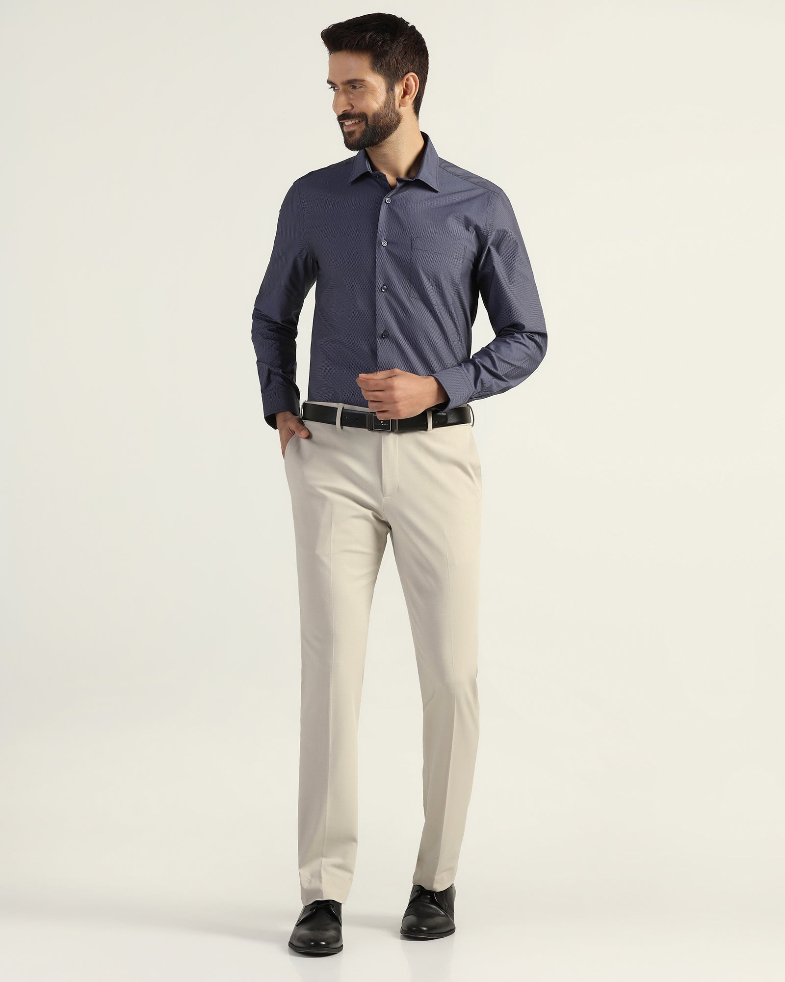 Slim Comfort B-95 Formal Beige Textured Trouser - Hilton