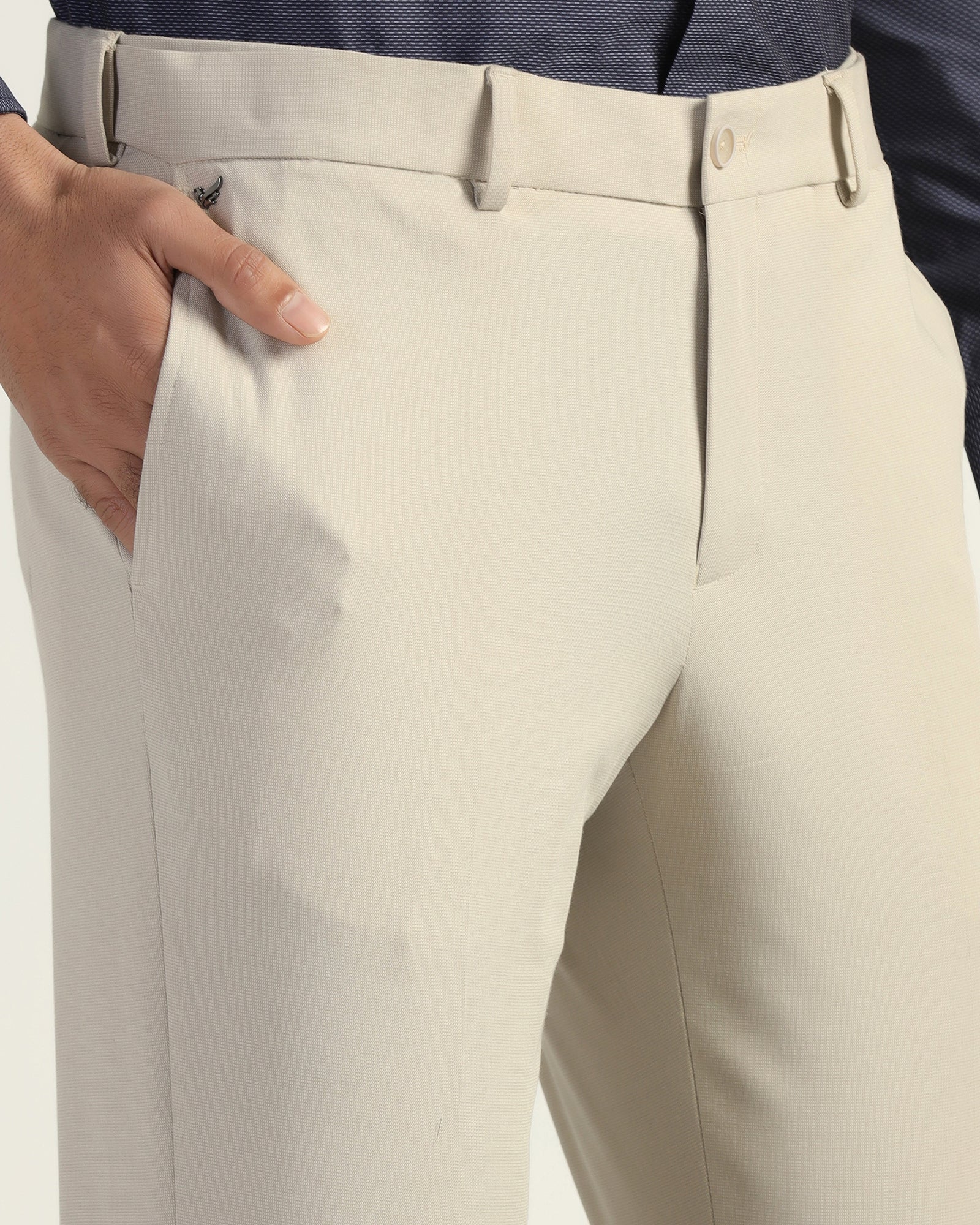 Slim Comfort B-95 Formal Beige Textured Trouser - Hilton