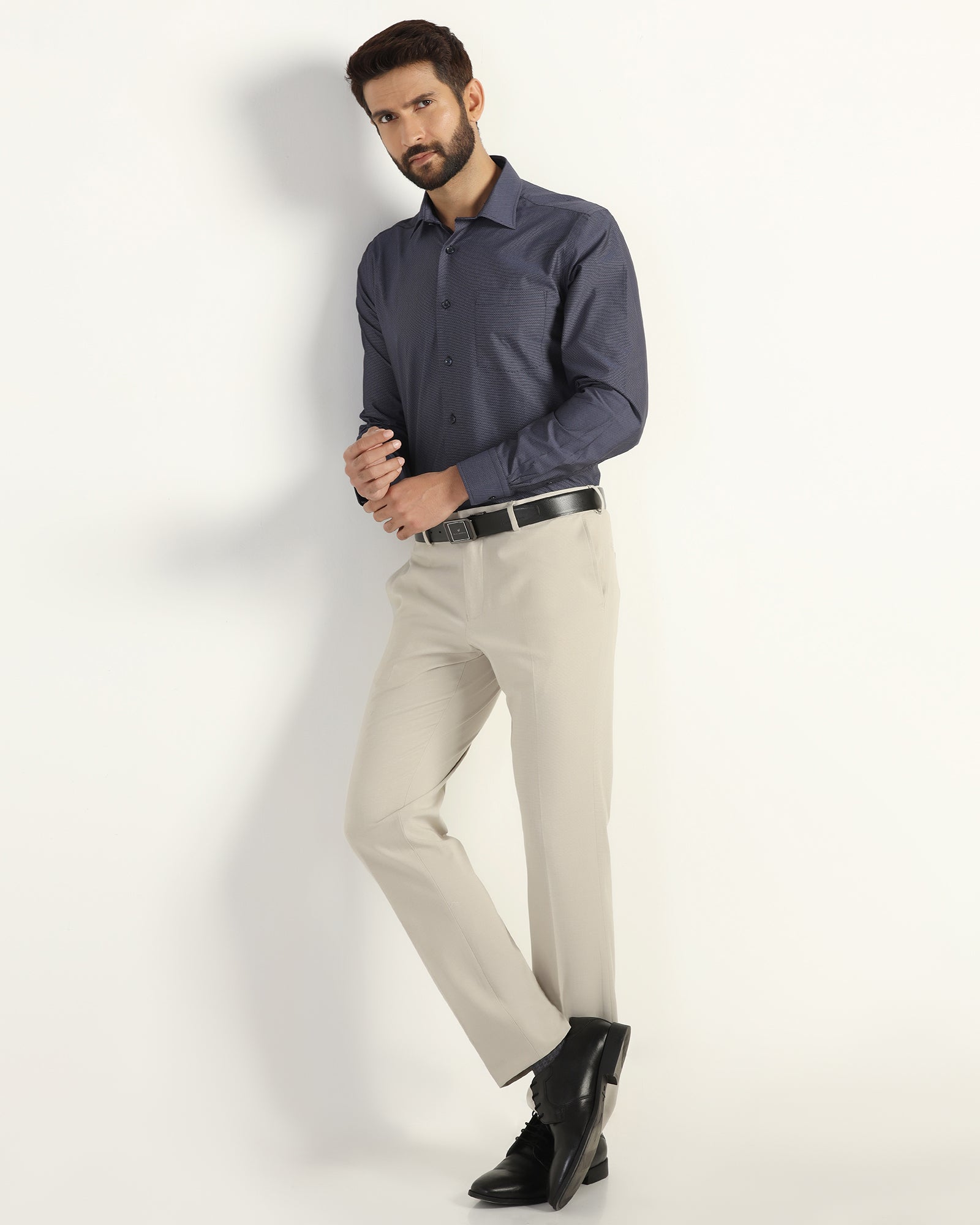 Slim Comfort B-95 Formal Beige Textured Trouser - Hilton