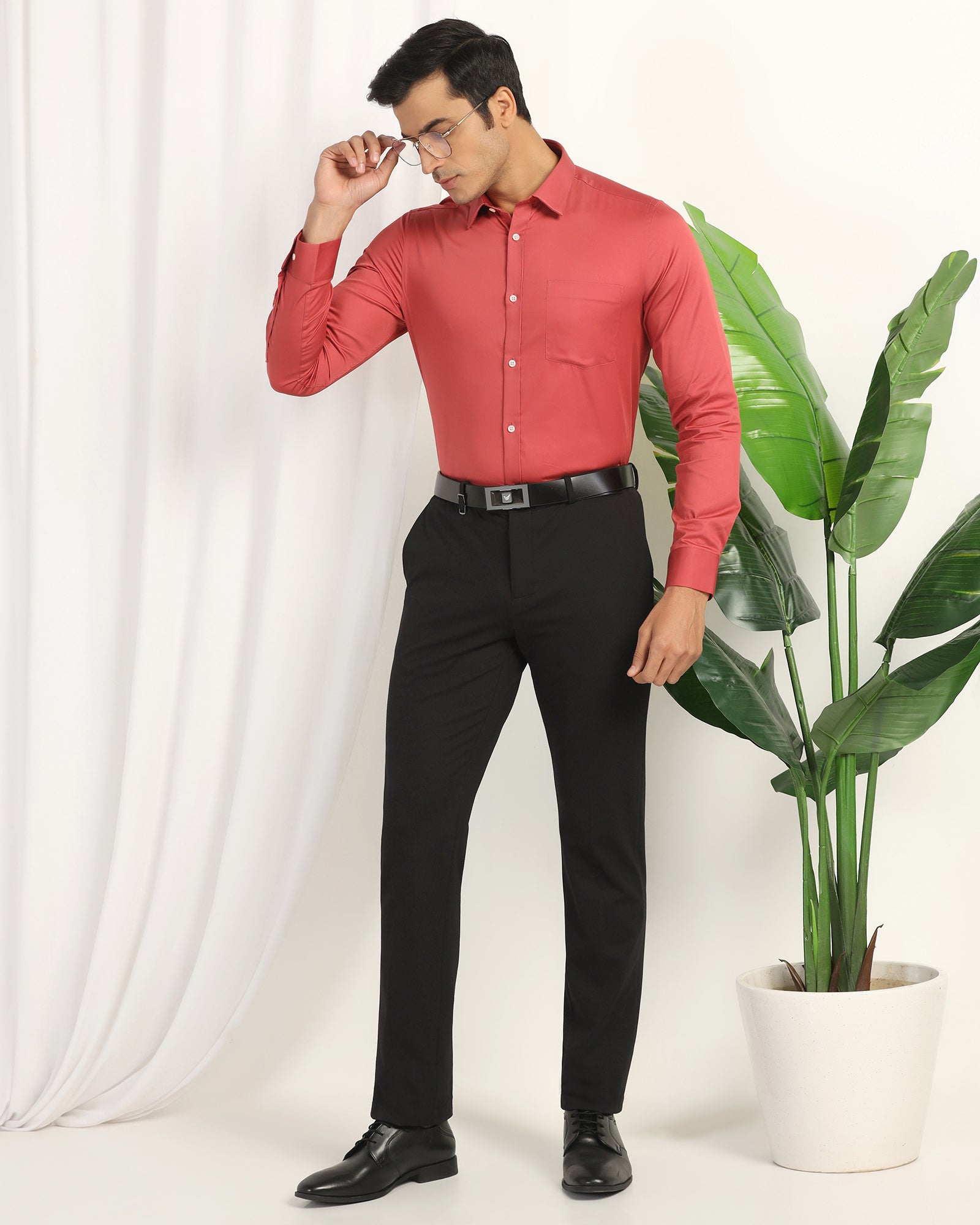 Slim Comfort B-95 Formal Black Solid Trouser - Musk