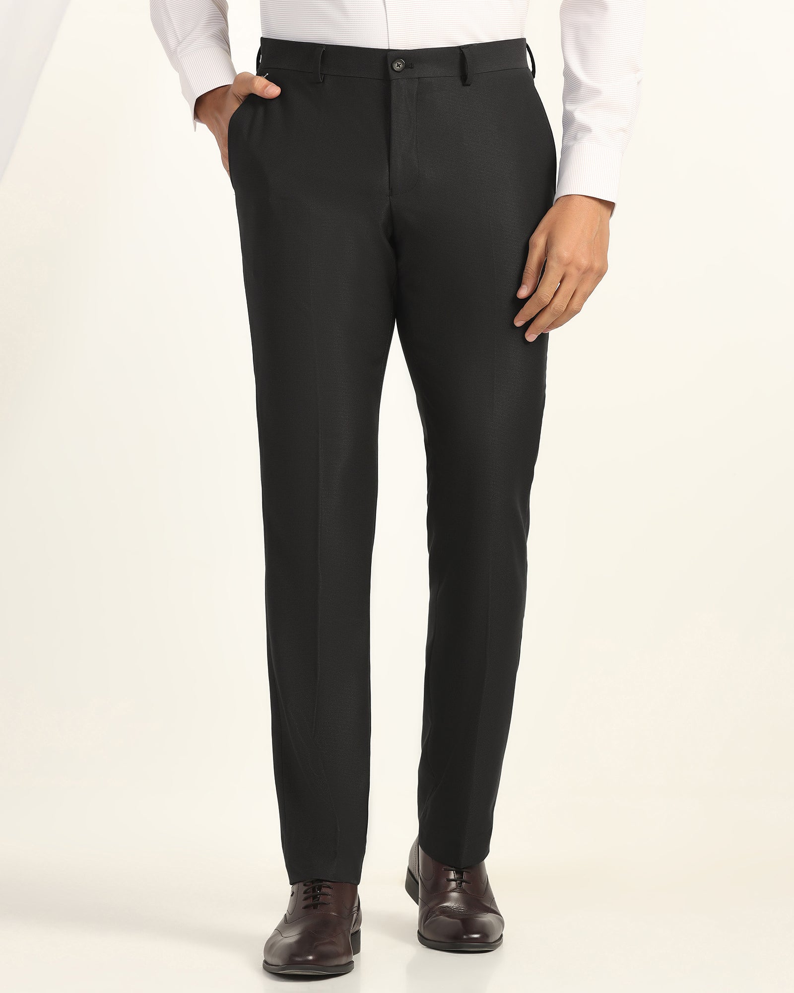 Slim Comfort B-95 Formal Charcoal Textured Trouser - Amor