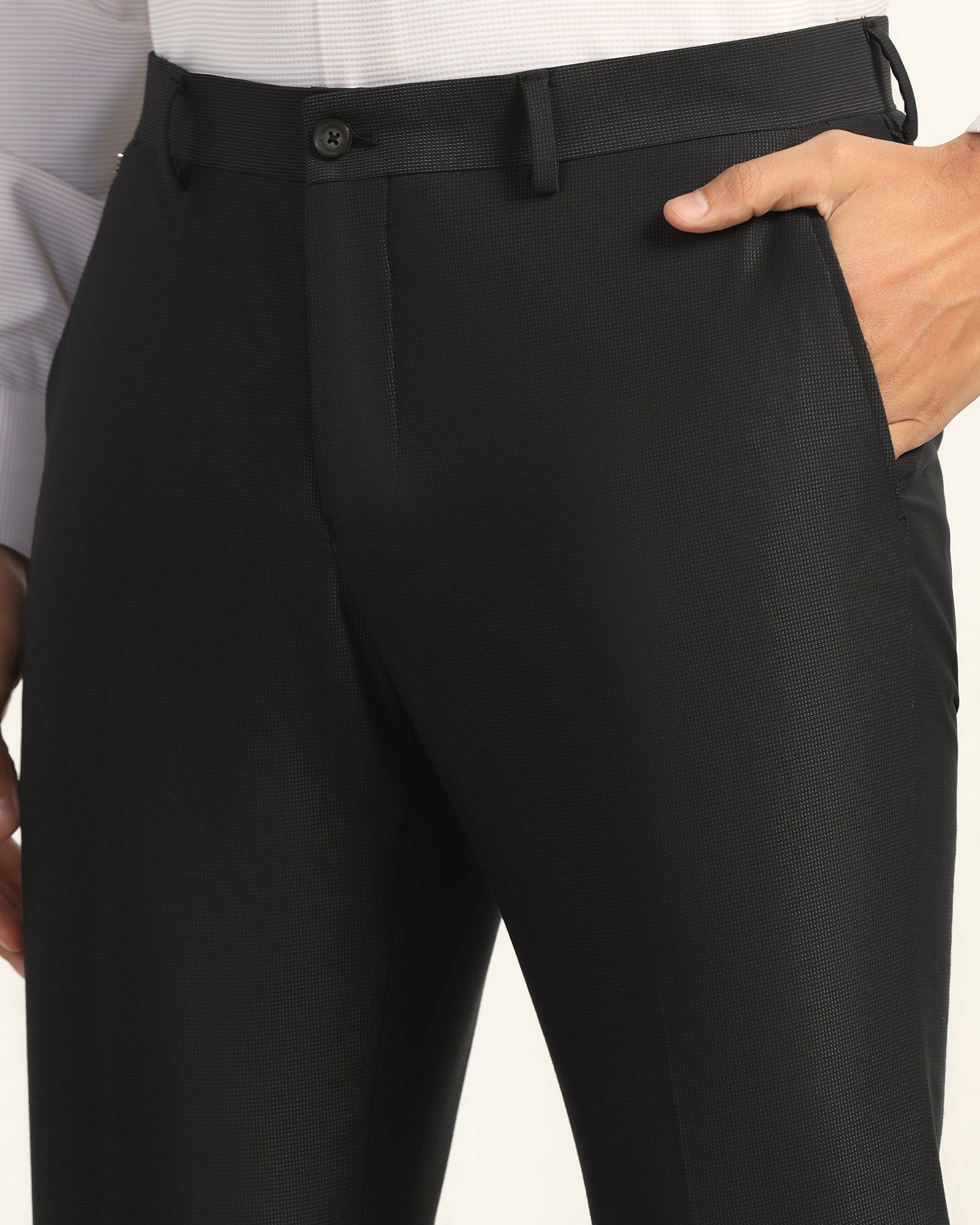 Slim Comfort B-95 Formal Charcoal Textured Trouser - Amor
