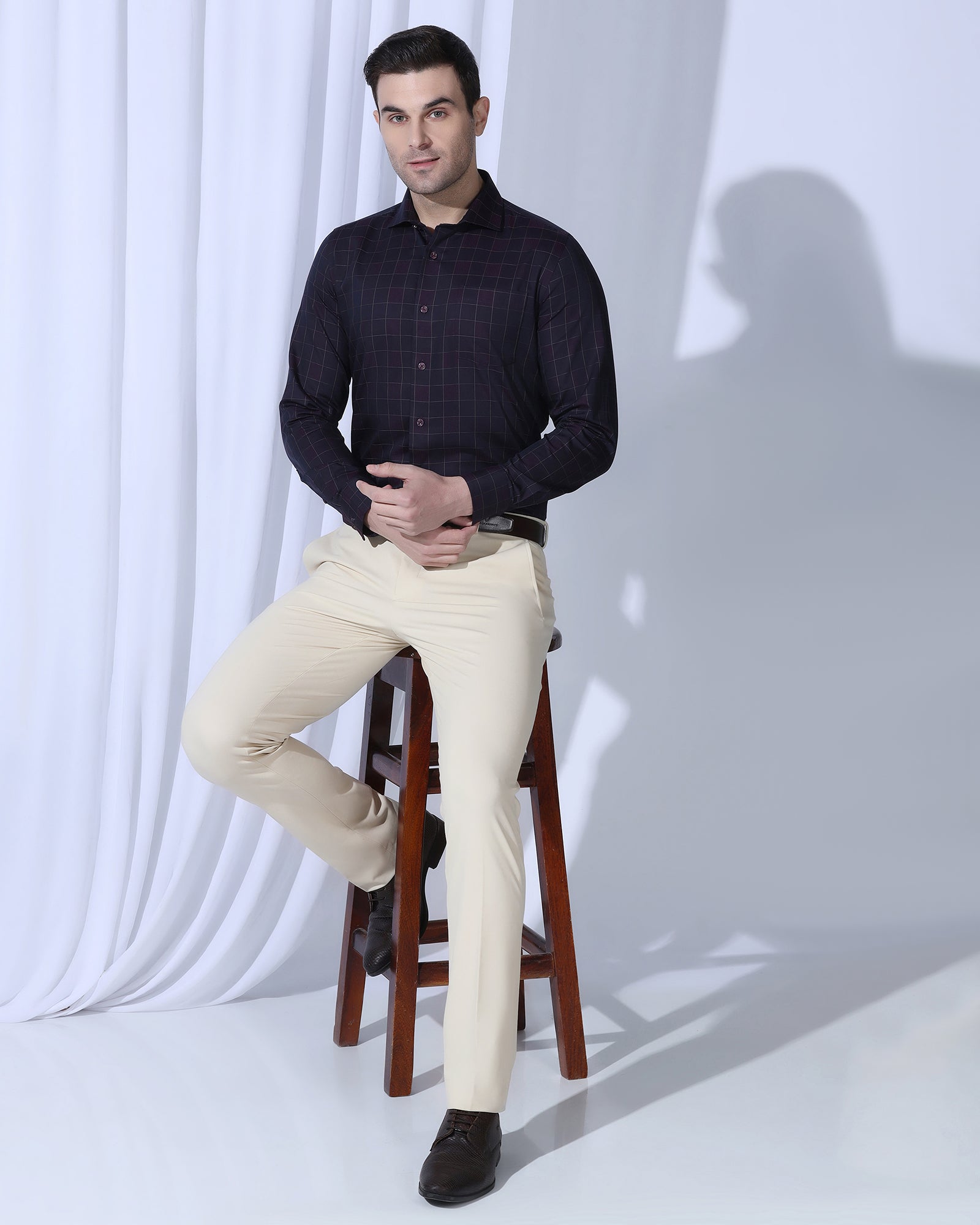 Slim Comfort B-95 Formal Cream Solid Trouser - Oak