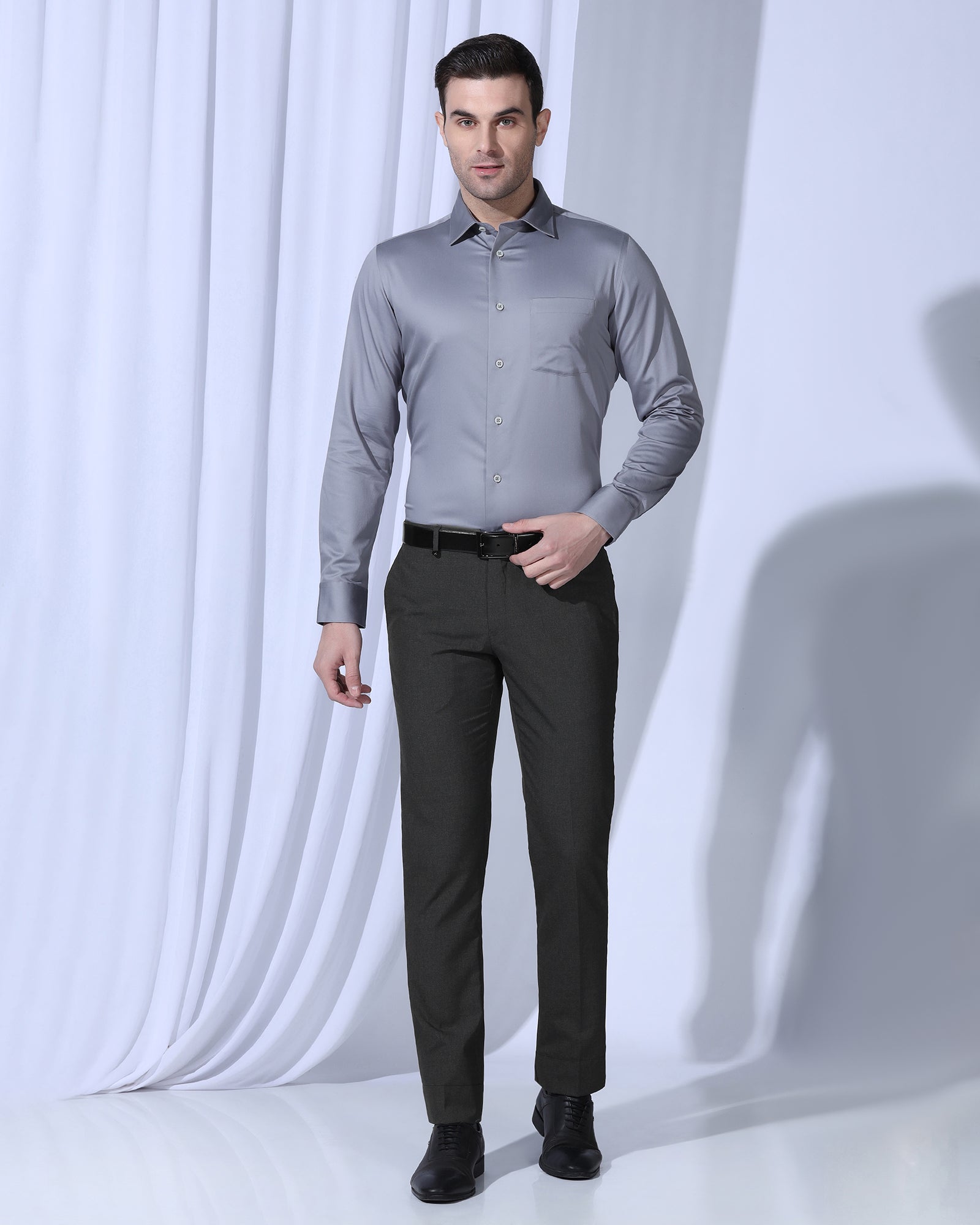 Slim Comfort B-95 Formal Grey Solid Trouser - Fed