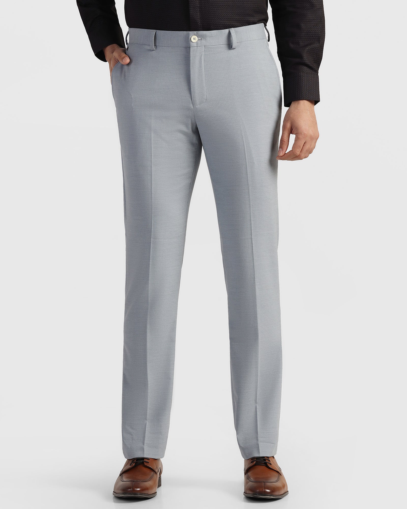 Slim Comfort B-95 Formal Light Blue Check Trouser - Windsor
