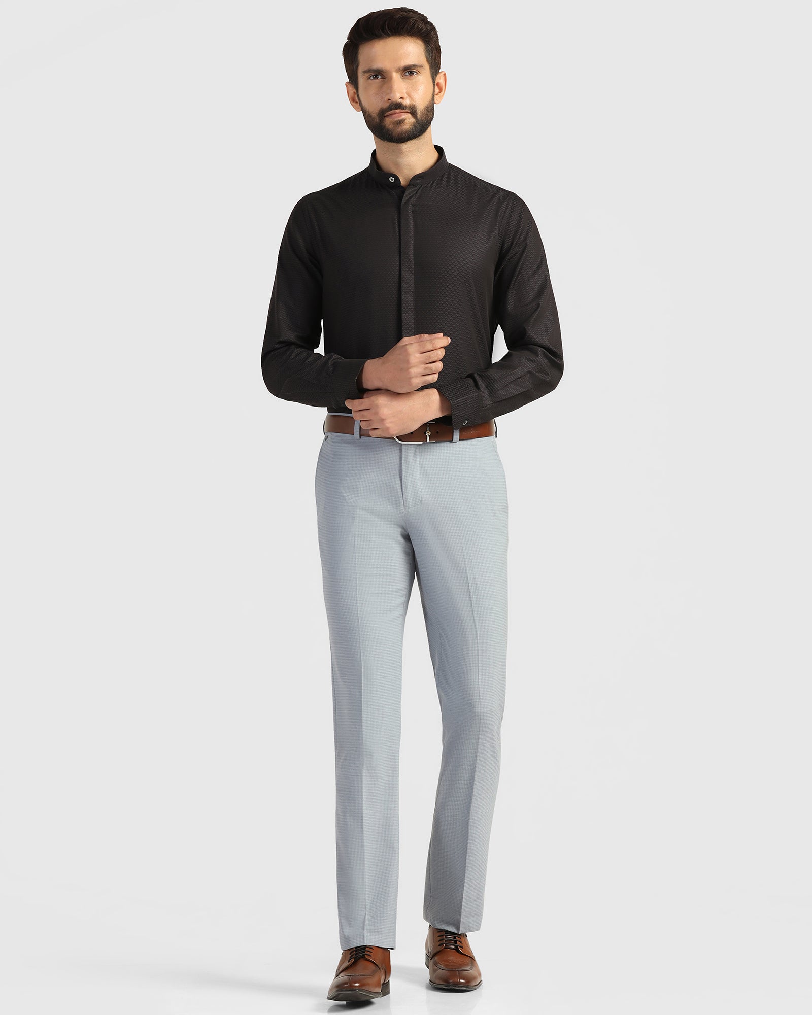 Slim Comfort B-95 Formal Light Blue Check Trouser - Windsor