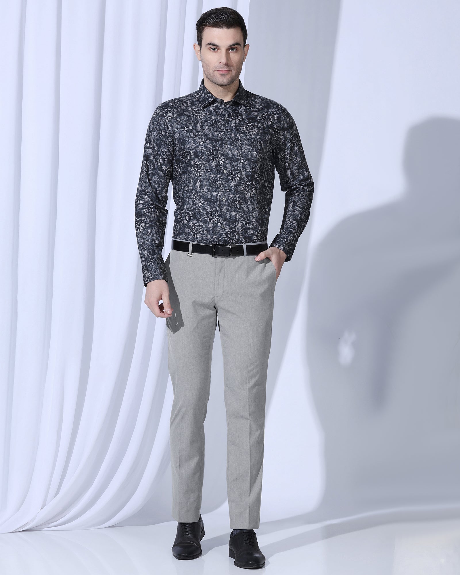 Slim Comfort B-95 Formal Light Grey Solid Trouser - Act