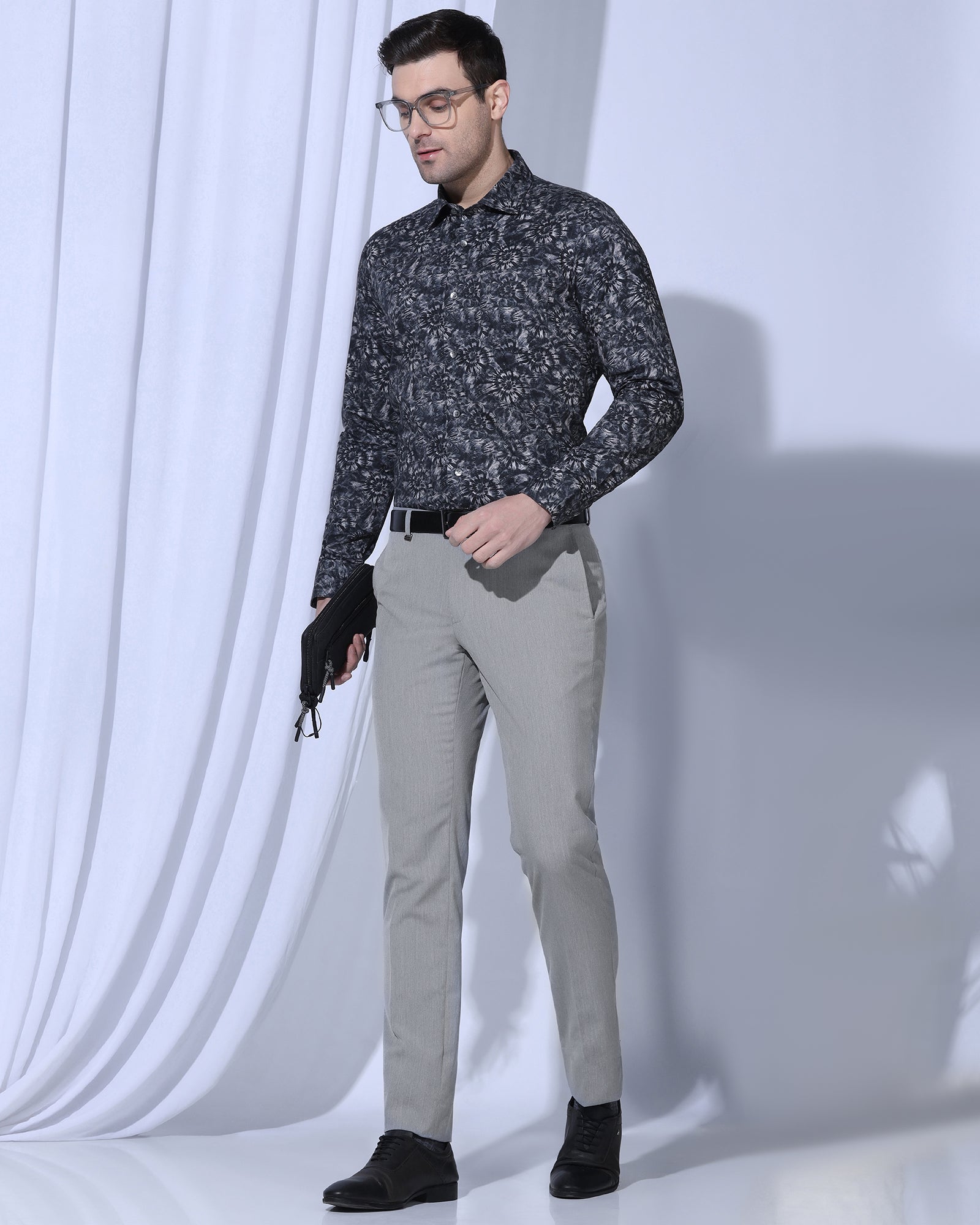 Slim Comfort B-95 Formal Light Grey Solid Trouser - Act