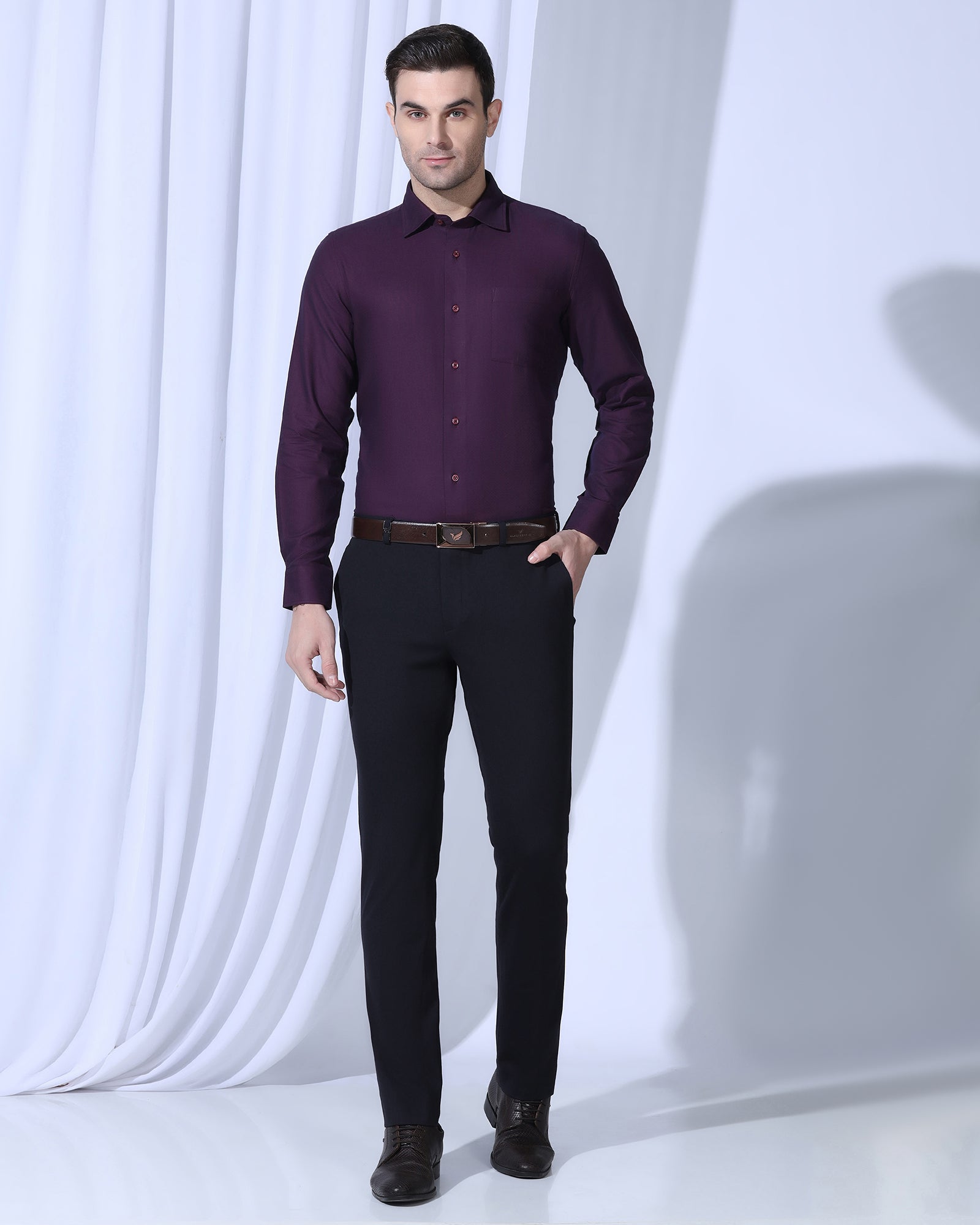 Slim Comfort B-95 Formal Navy Solid Trouser - Oak