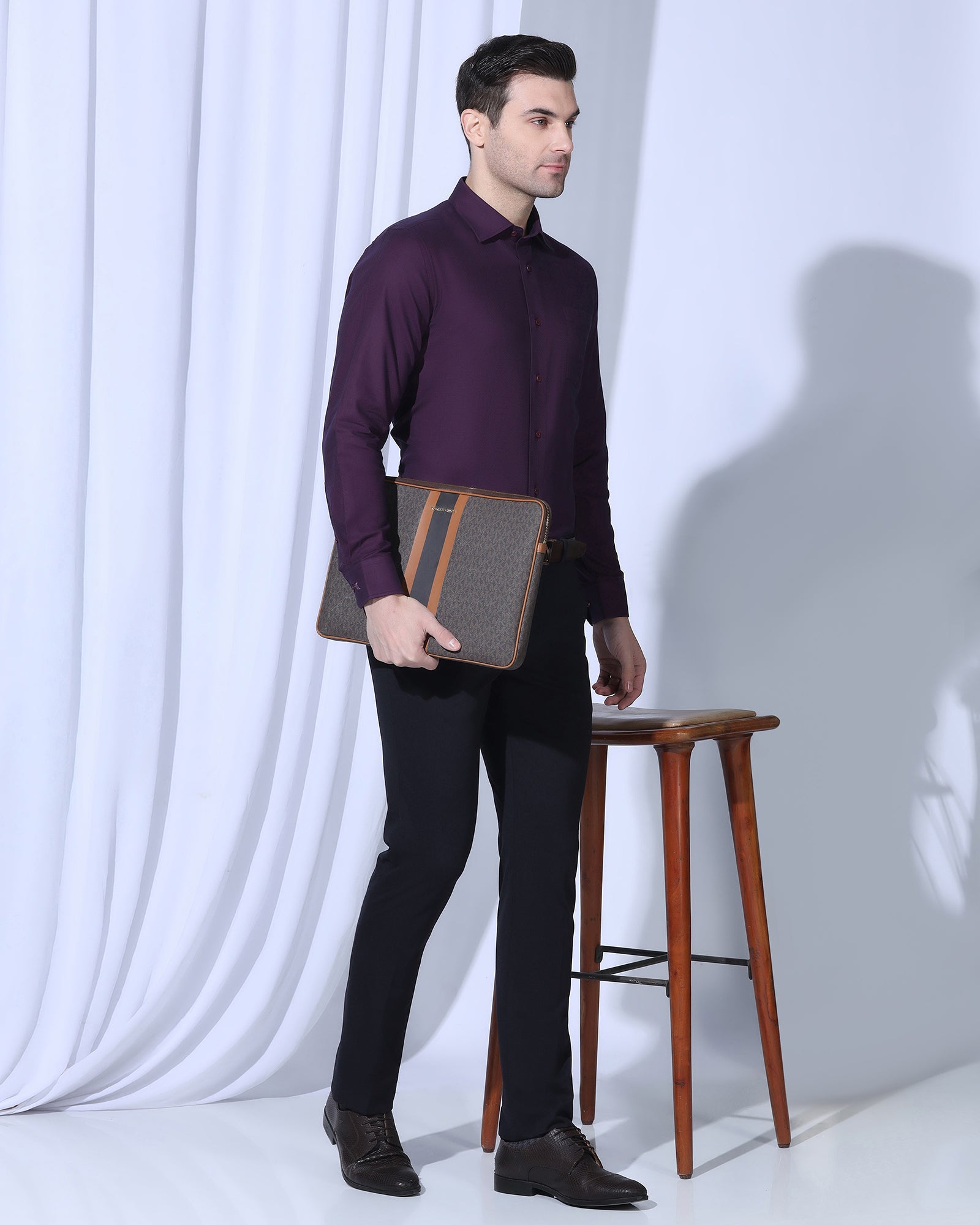 Slim Comfort B-95 Formal Navy Solid Trouser - Oak