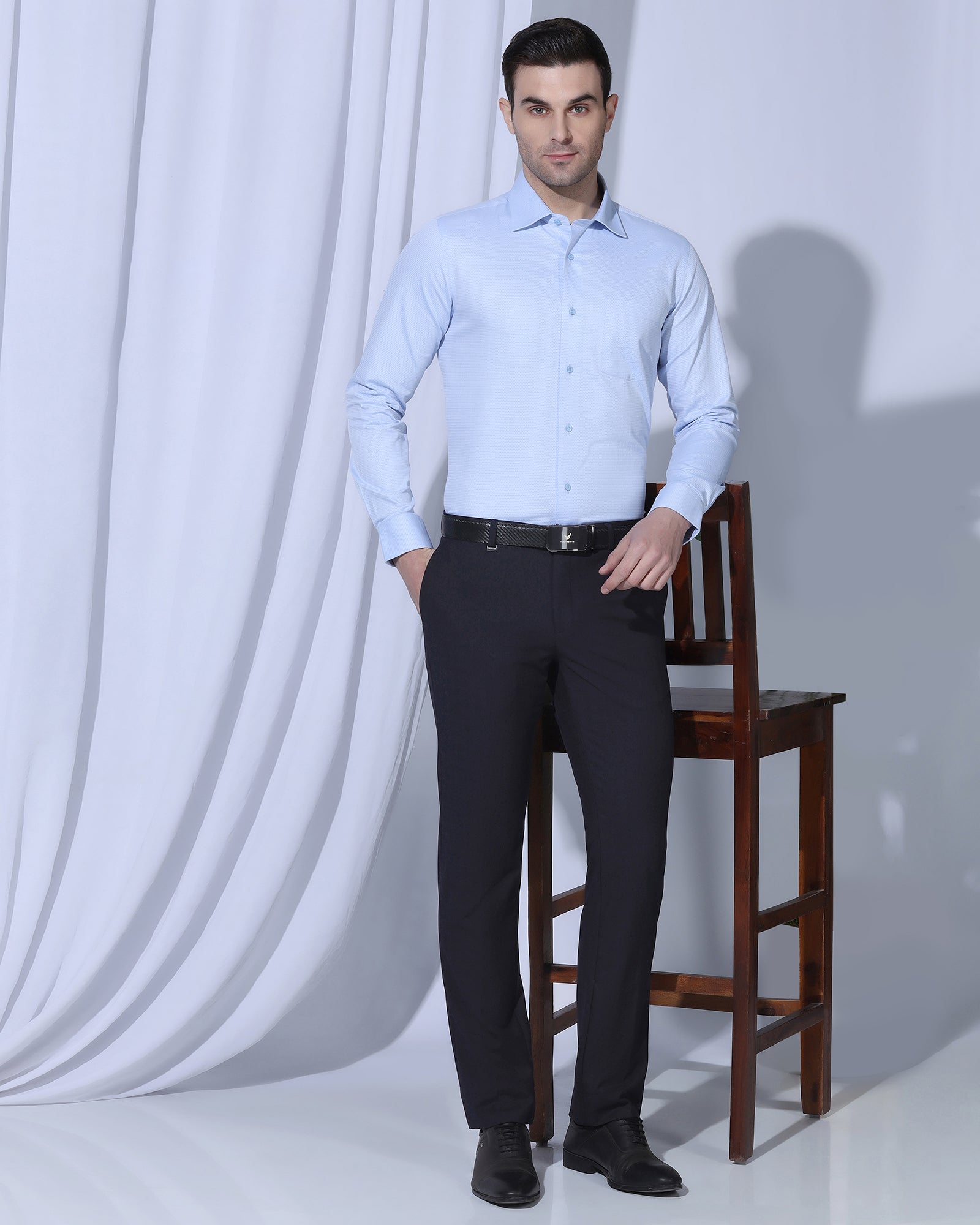 Slim Comfort B-95 Formal Navy Textured Trouser - July