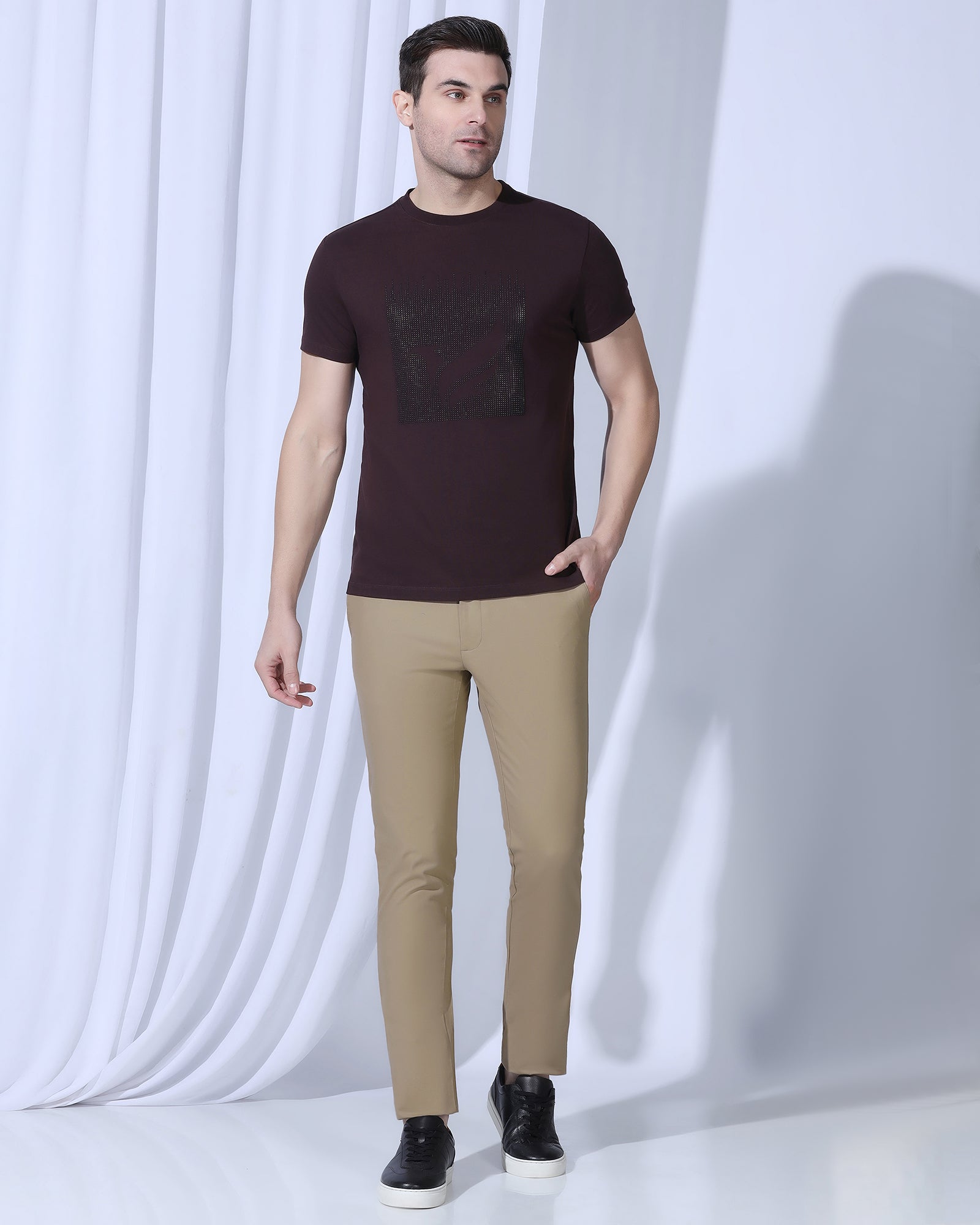 Slim Fit B-91 Casual Brown Textured Khakis - kary