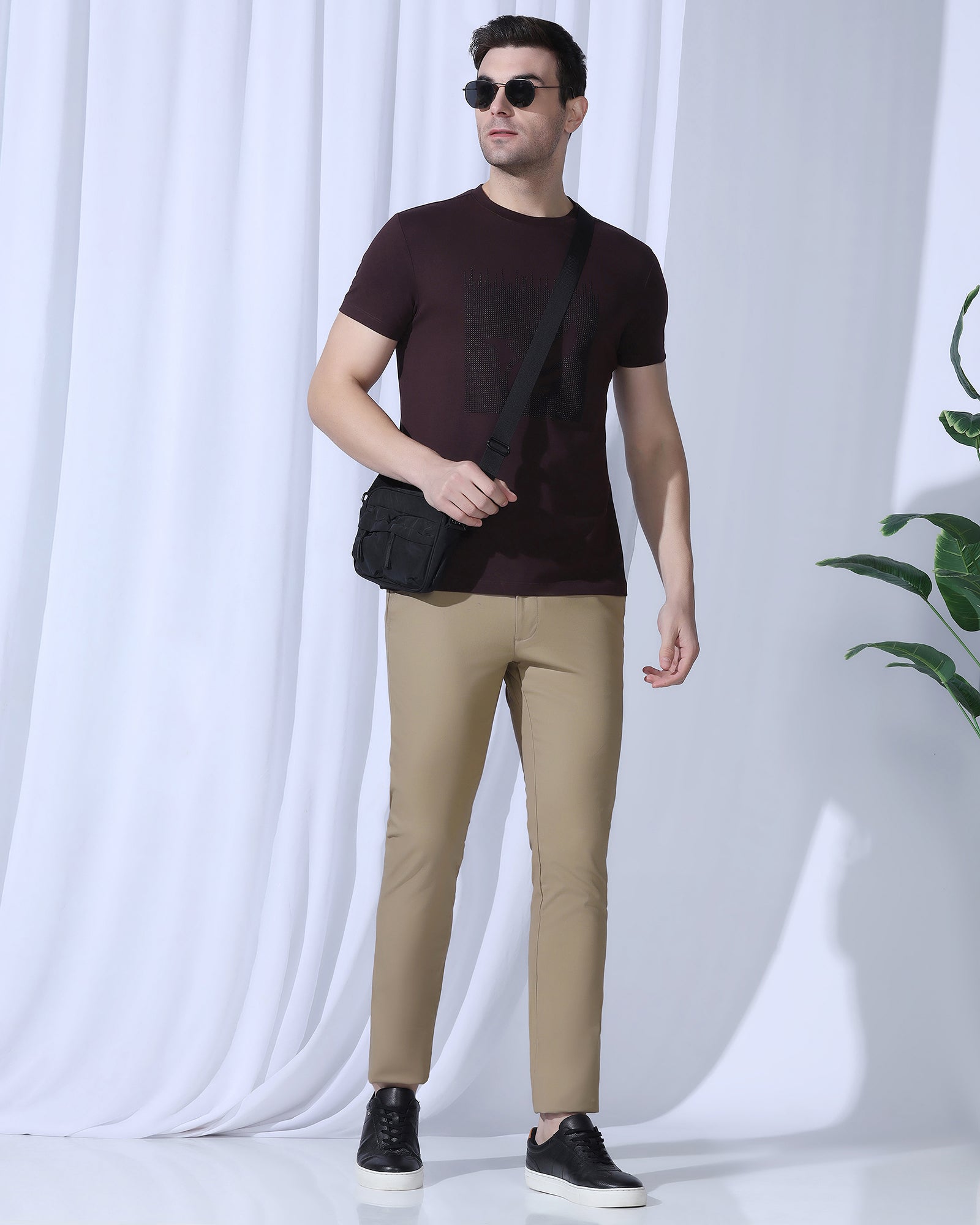 Slim Fit B-91 Casual Brown Textured Khakis - kary