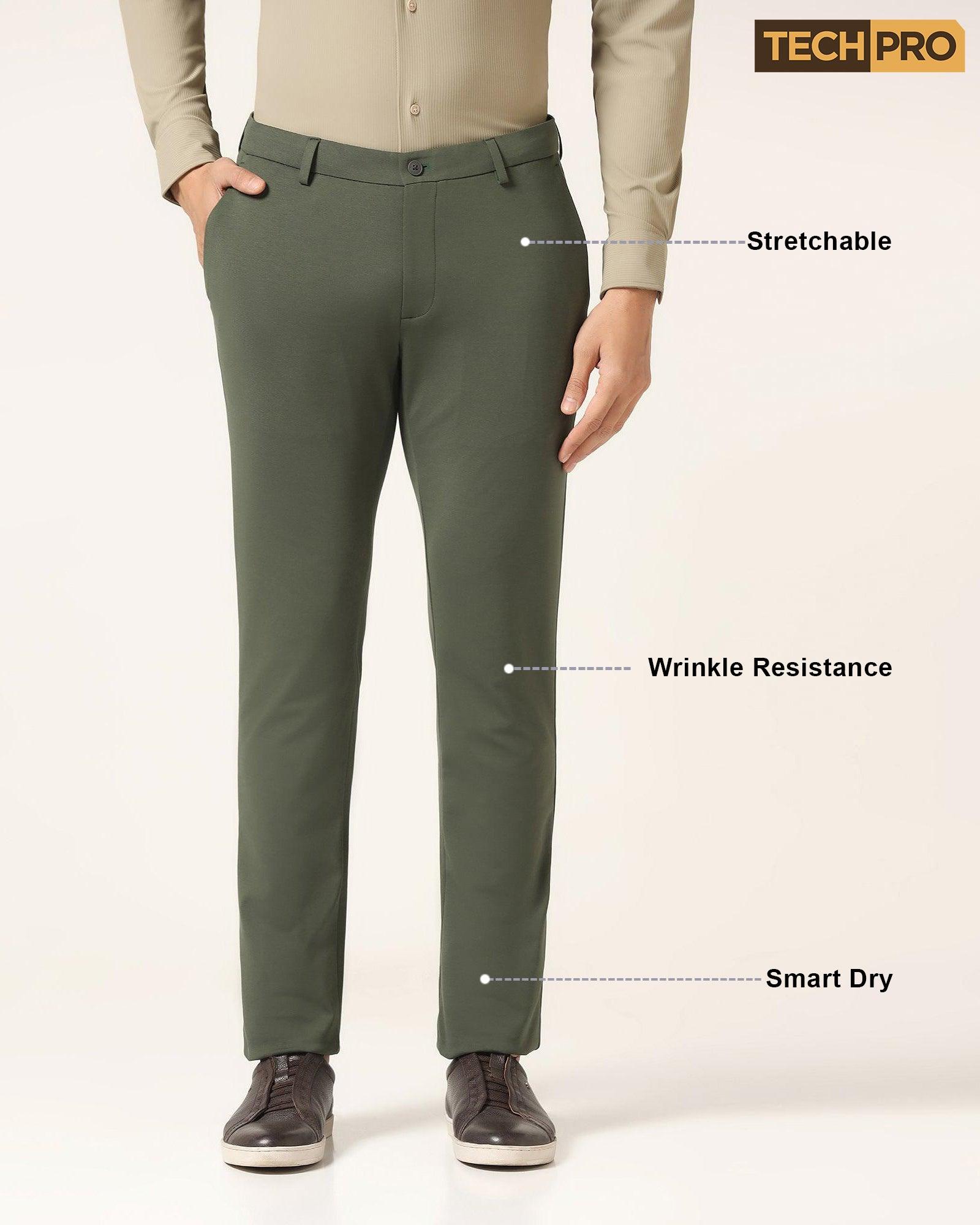 Slim Fit B-91 Casual Dark Olive Solid Khaki - Ziea - Blackberrys