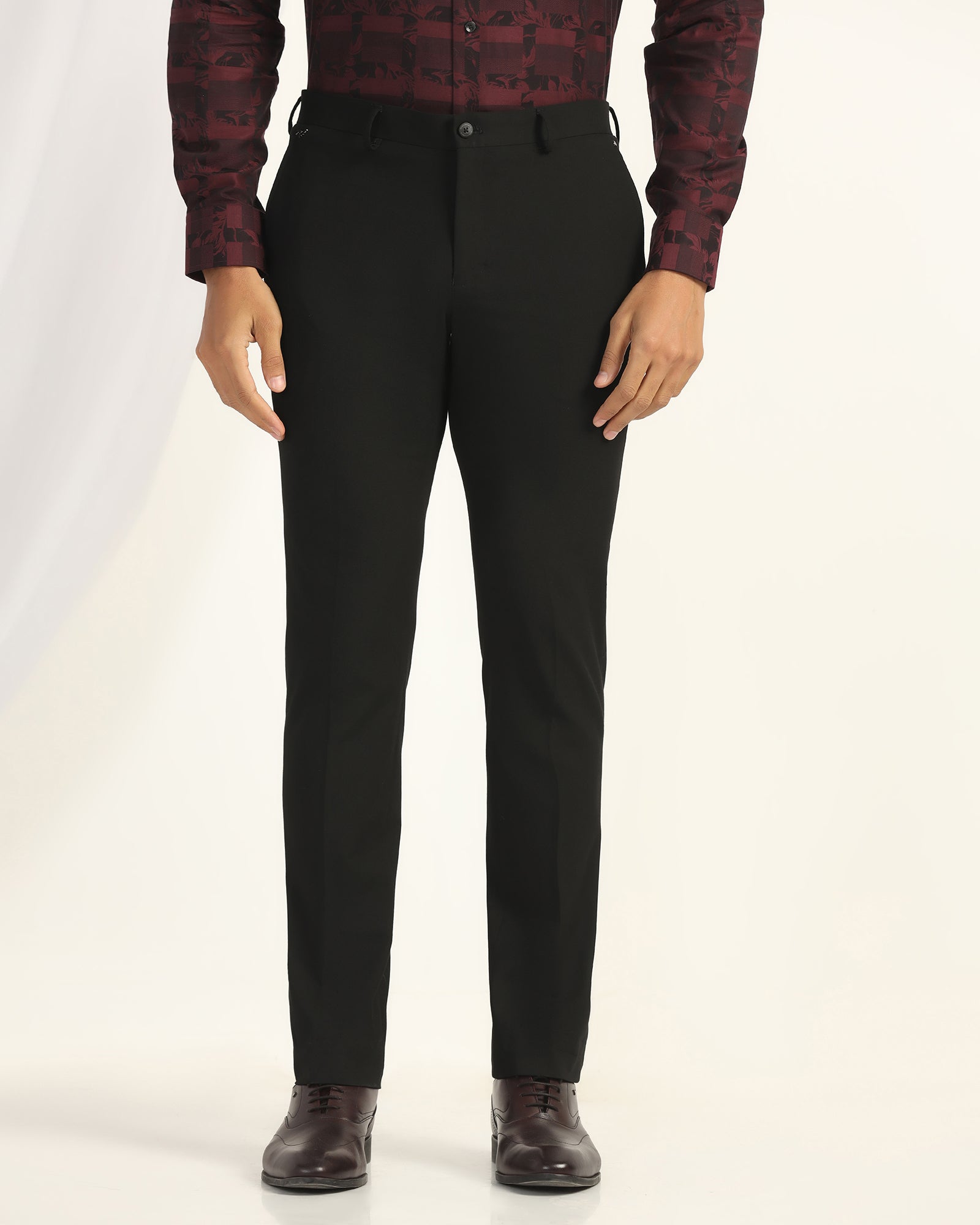 Slim Fit B-91 Formal Black Solid Trouser - Black 263