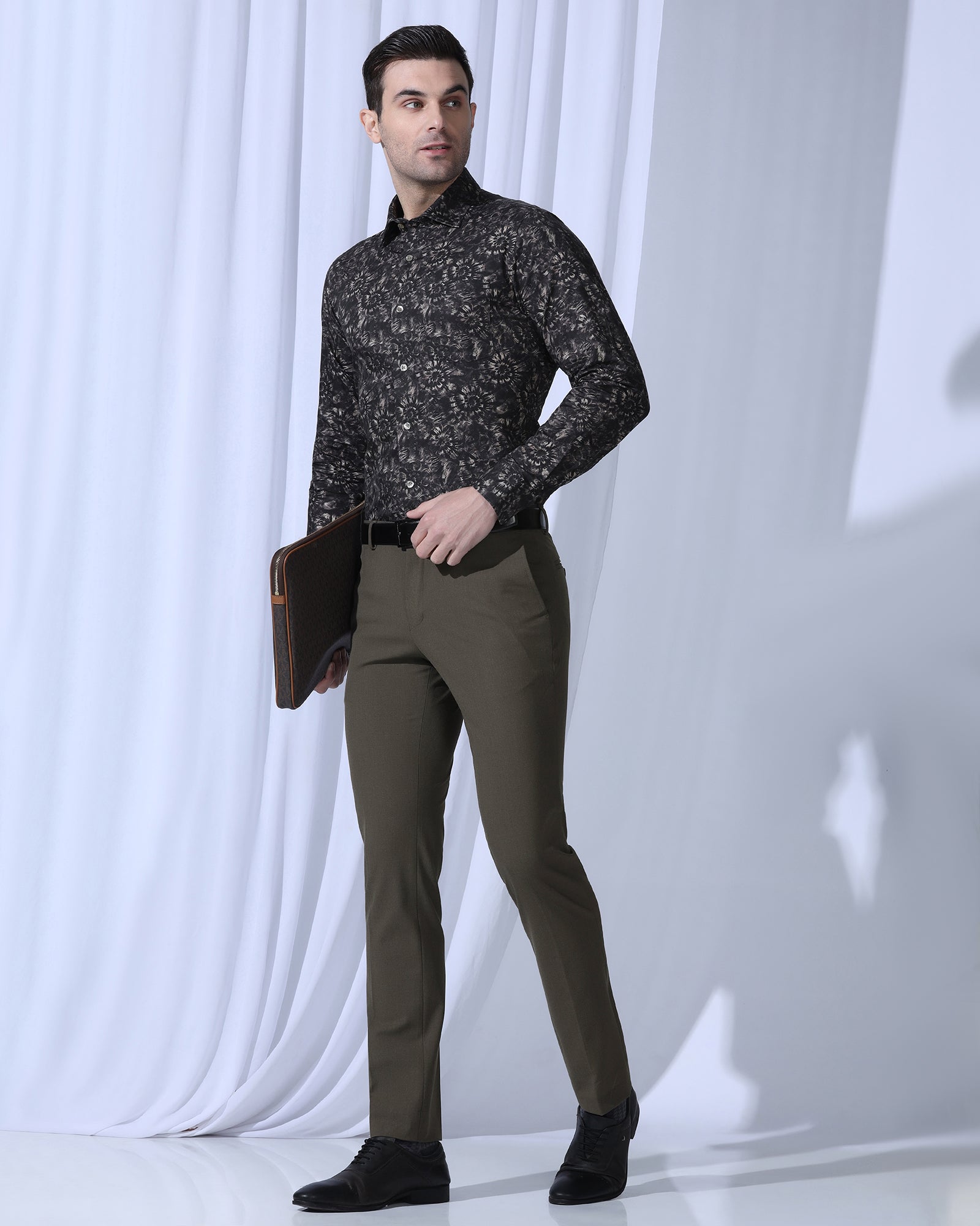 Slim Fit B-91 Formal Brown Solid Trouser - Jonny