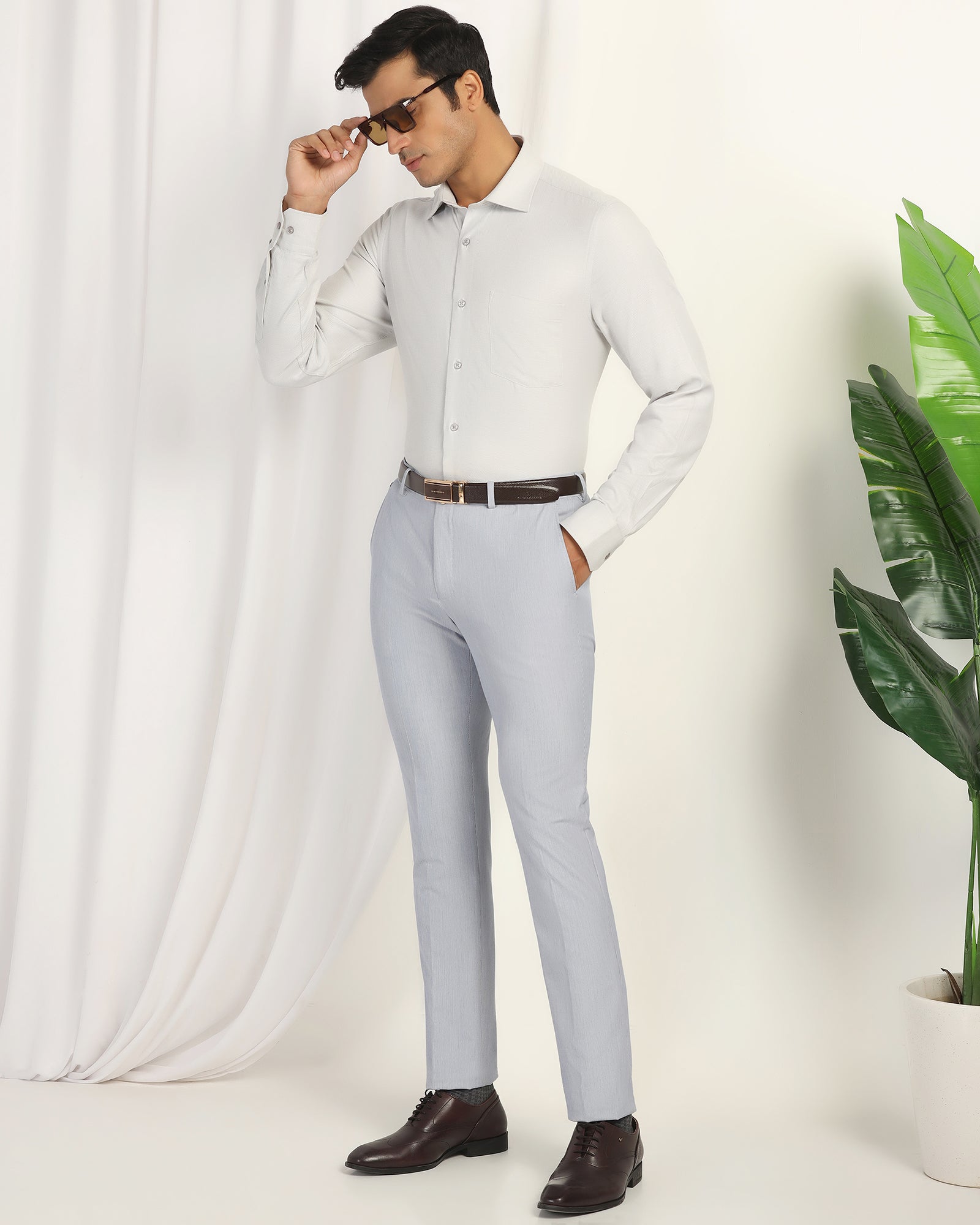 Slim Fit B-91 Formal Light Blue Stripe Trouser - Ninja