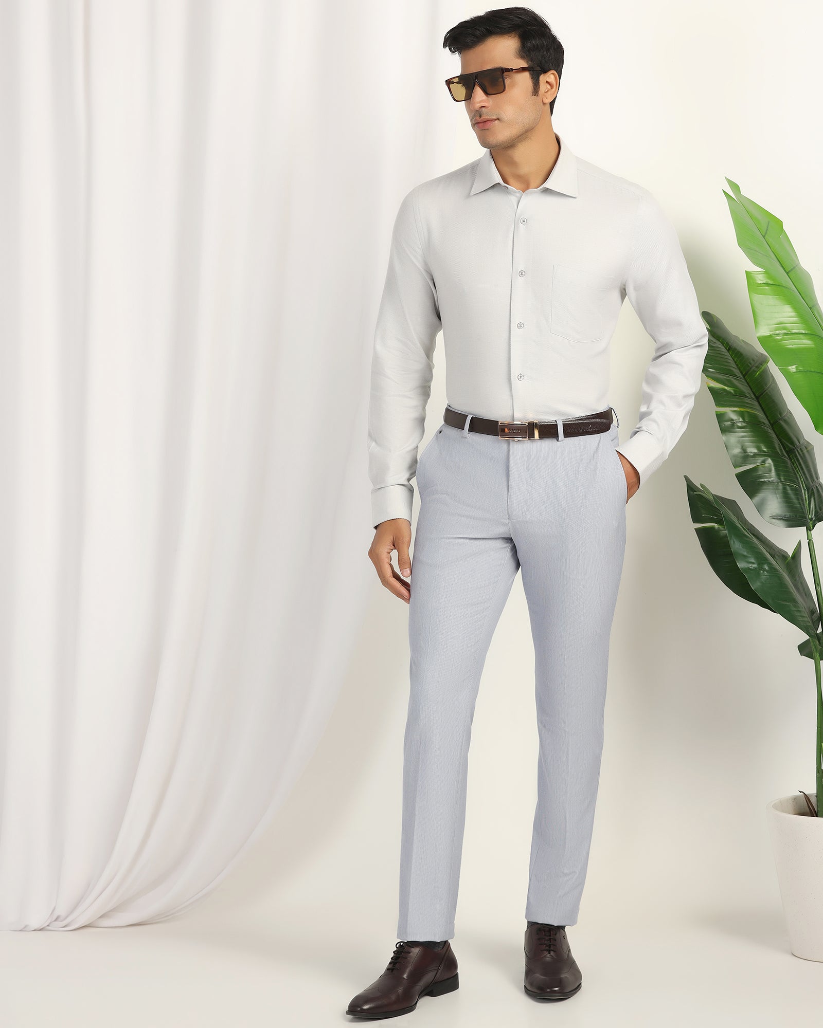 Slim Fit B-91 Formal Light Blue Stripe Trouser - Ninja