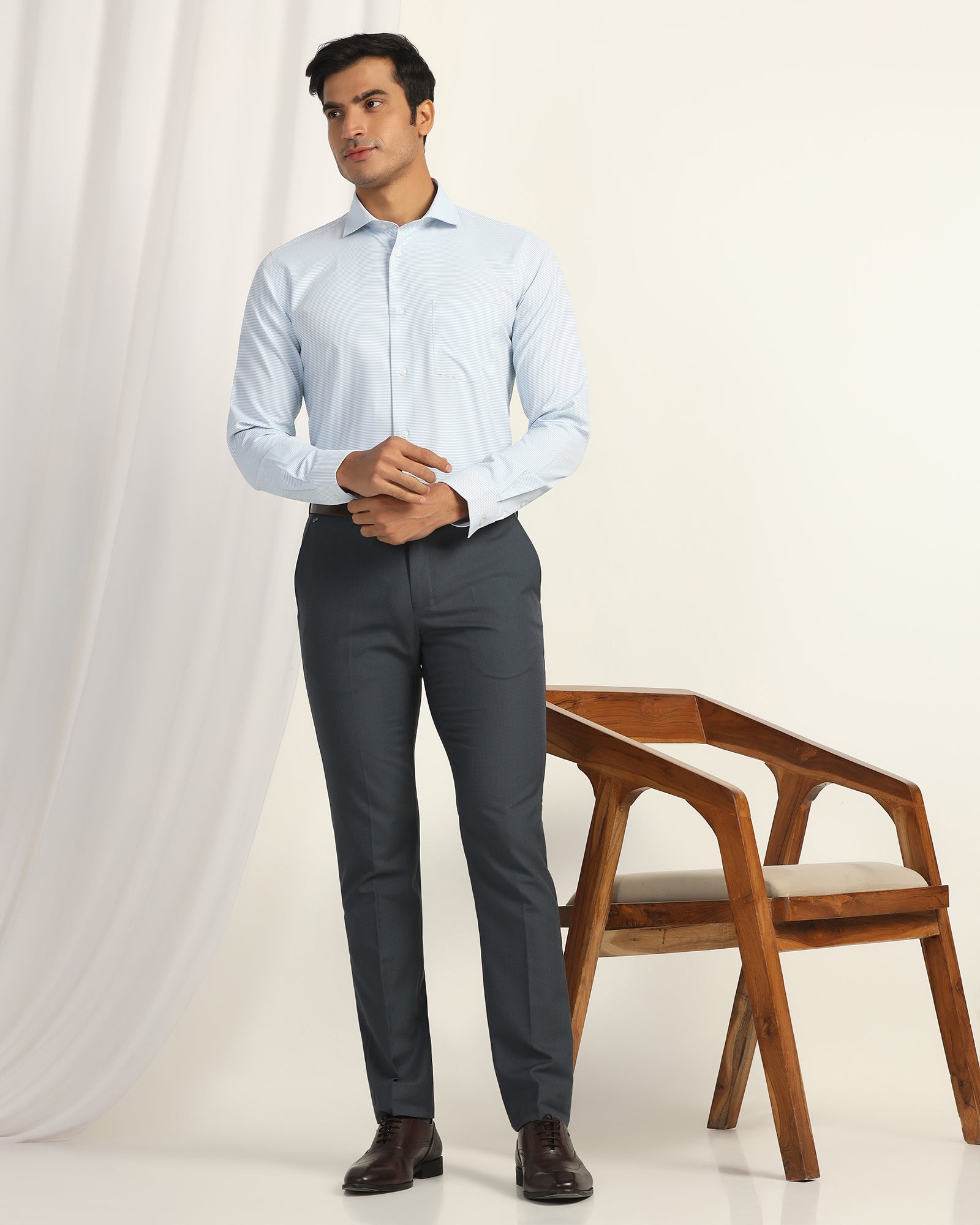 Slim Fit B-91 Formal Navy Textured Trouser - Fendi