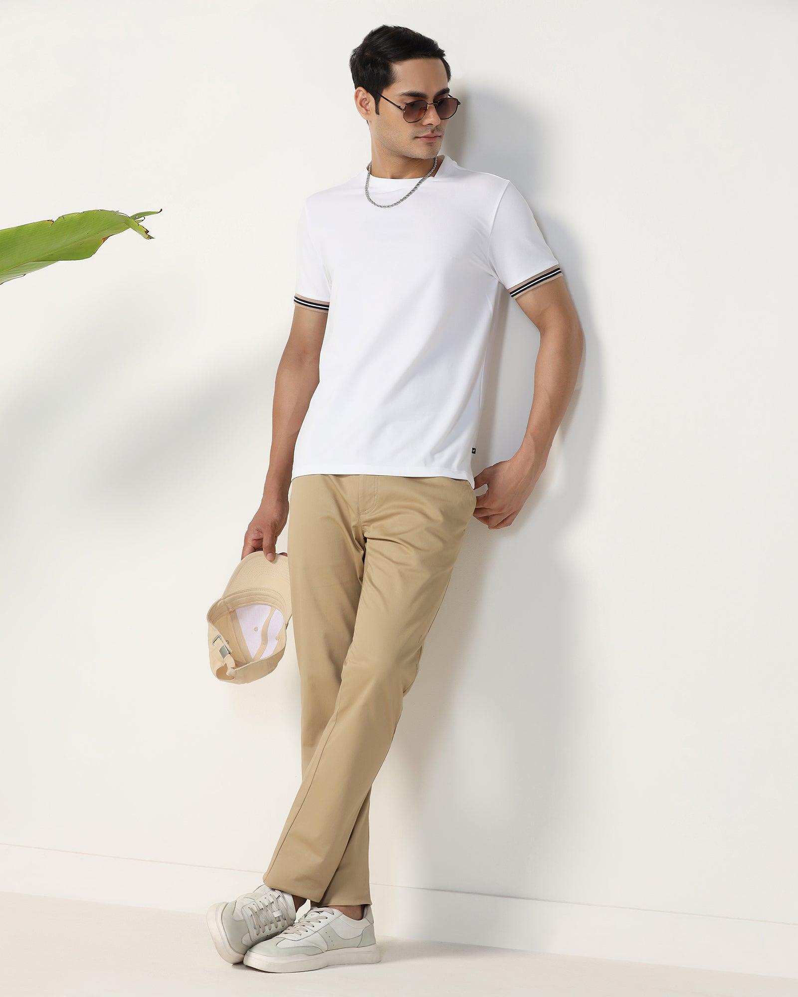 Slim Comfort B-95 Casual Beige Solid Khakis - Marico