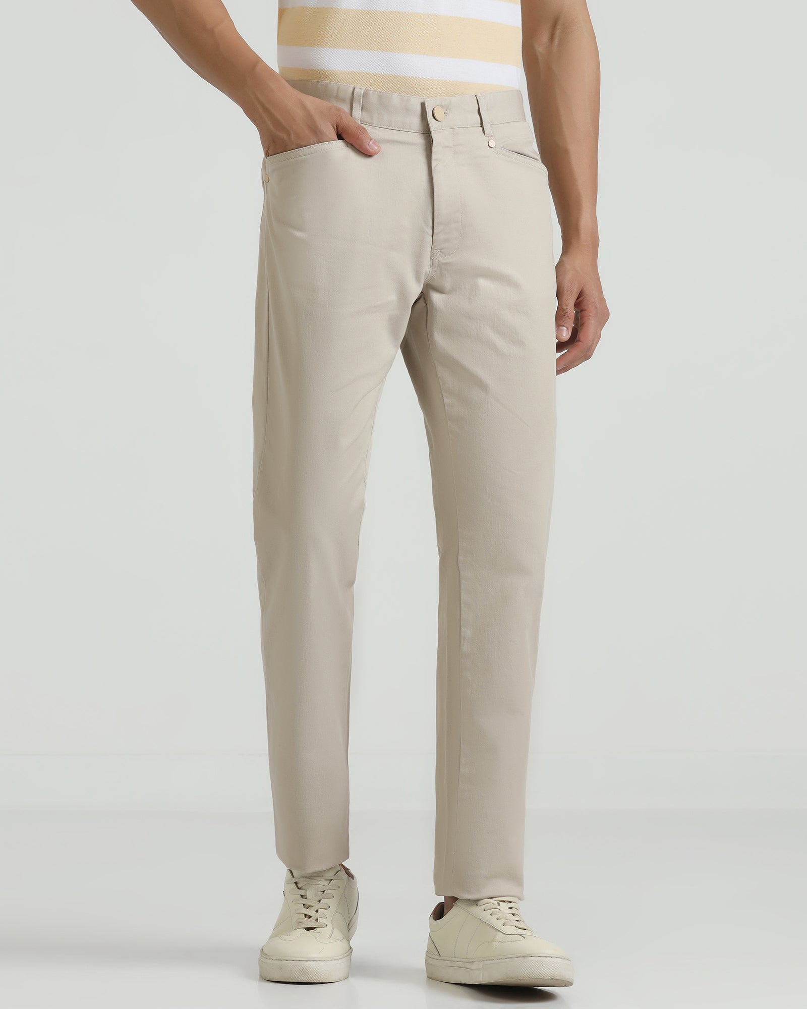 Slim Comfort B-95 Casual Beige Solid Khakis - Silvet