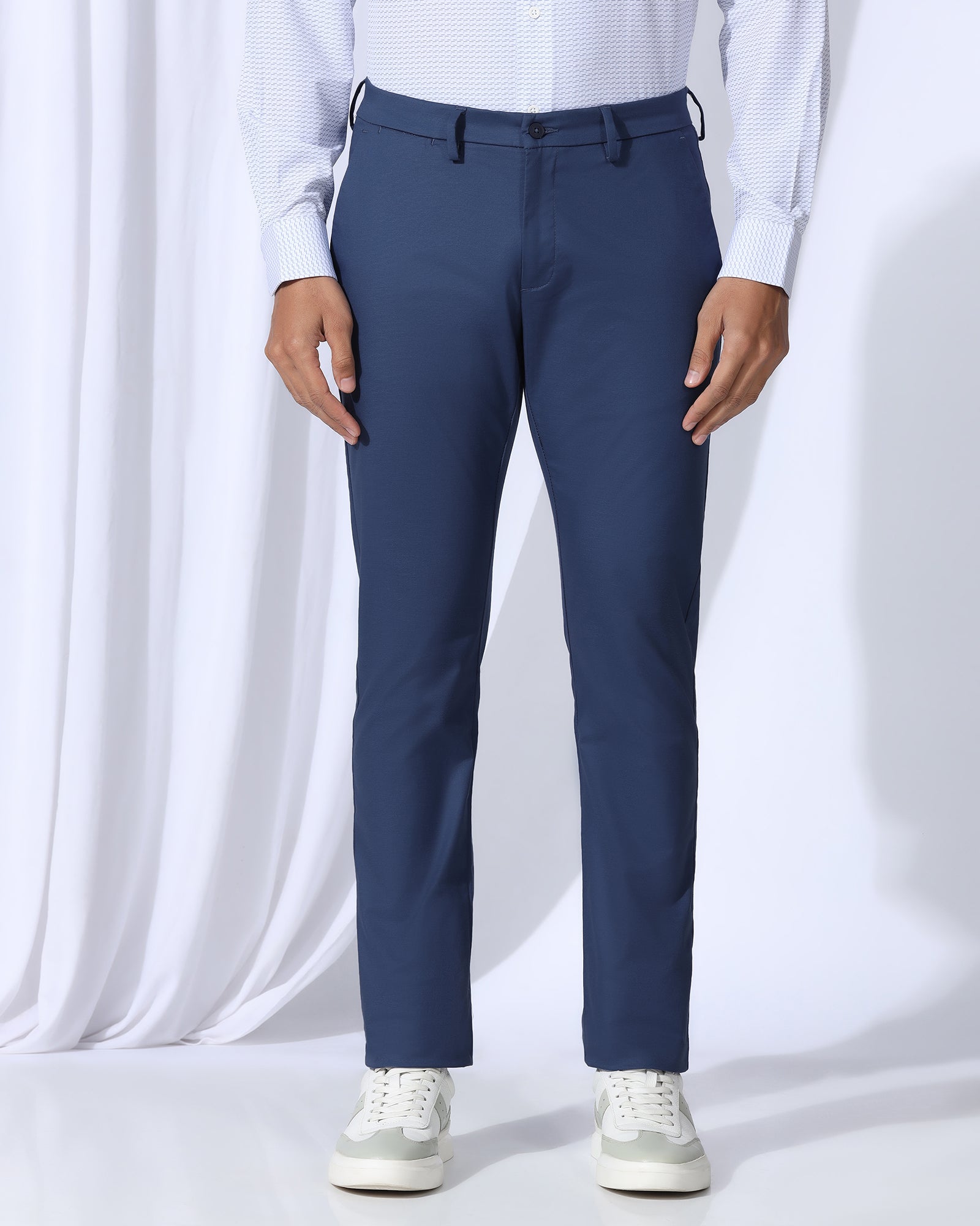 Slim Comfort B-95 Casual Blue Solid Khakis - Androit