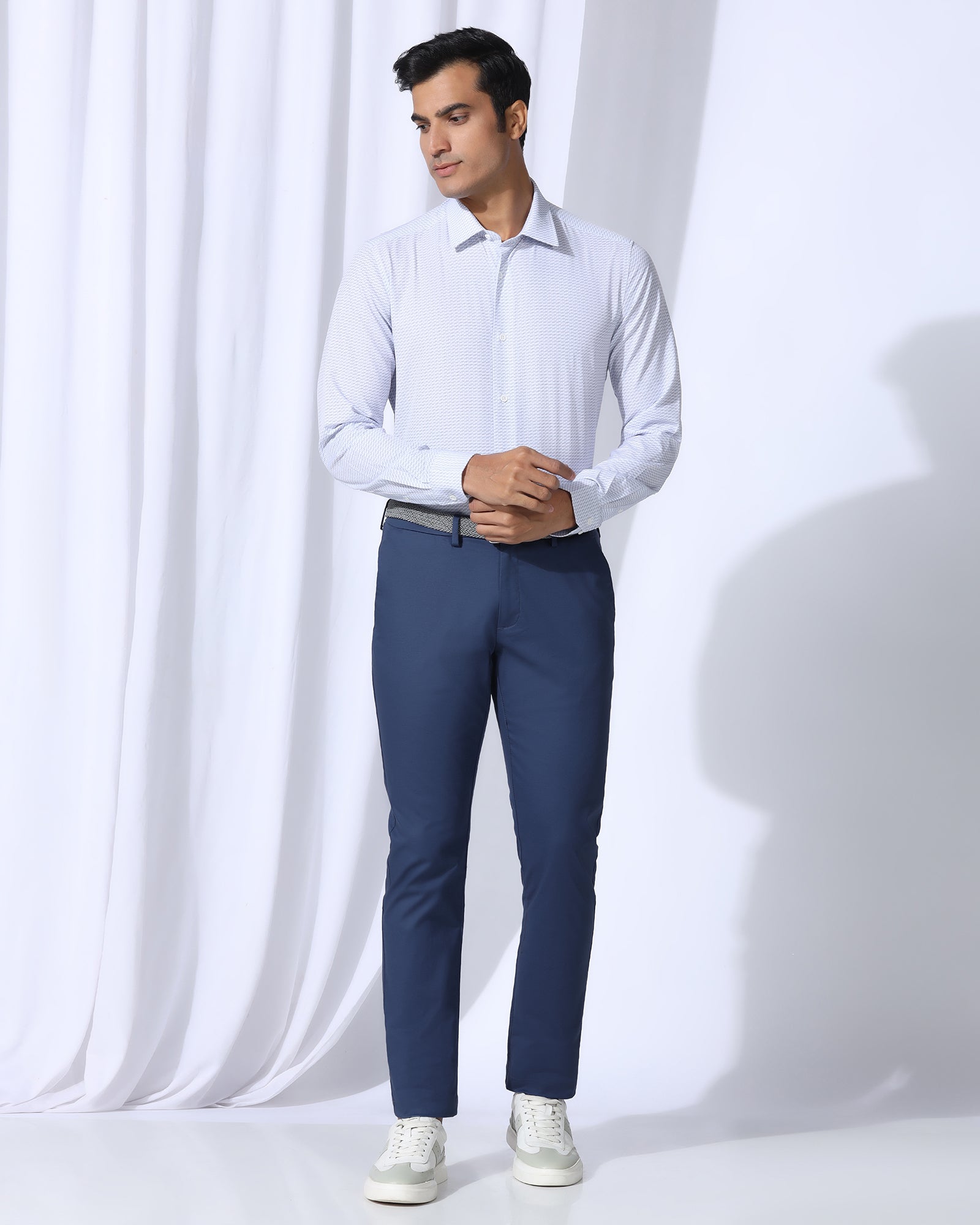 Slim Comfort B-95 Casual Blue Solid Khakis - Androit