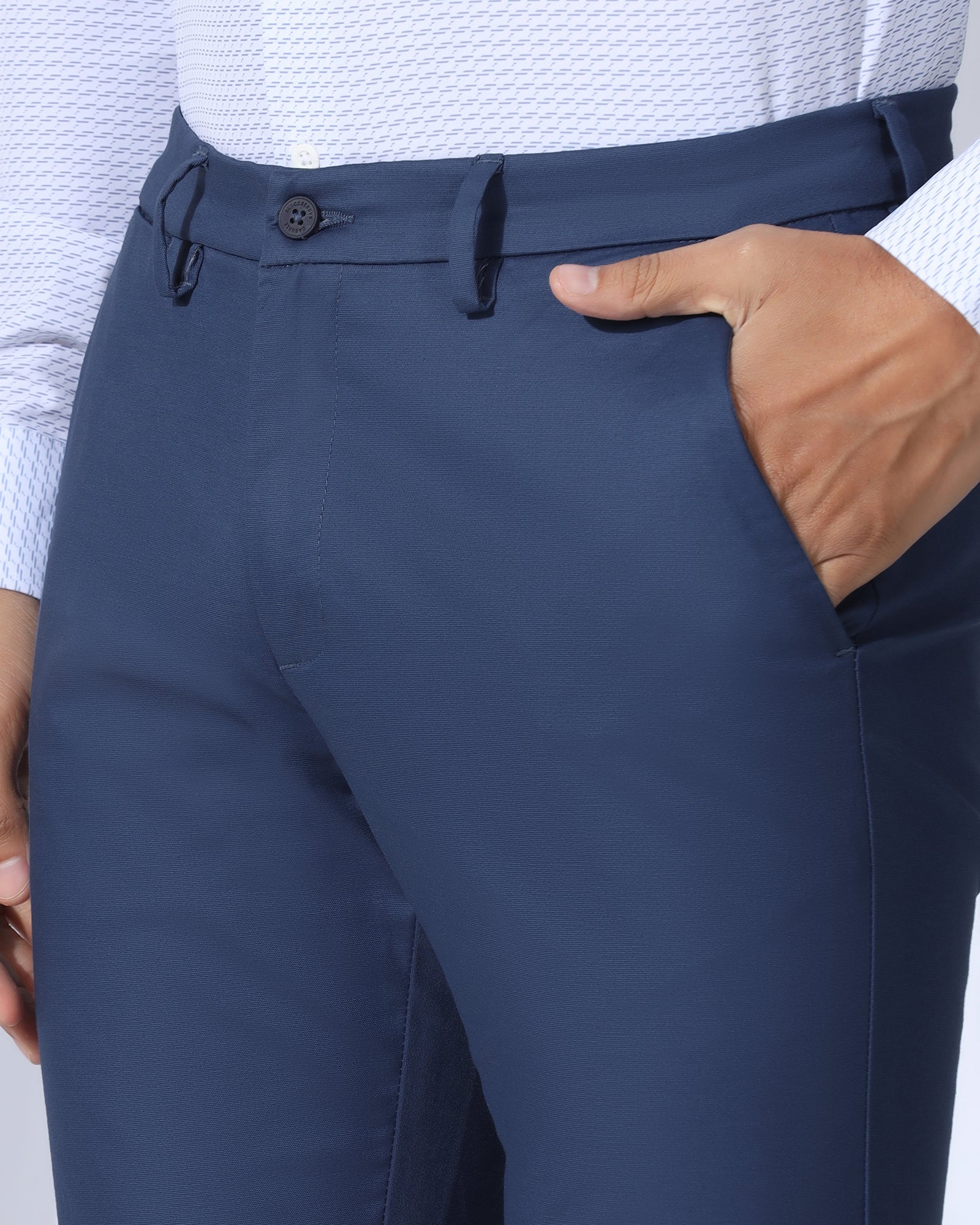 Slim Comfort B-95 Casual Blue Solid Khakis - Androit