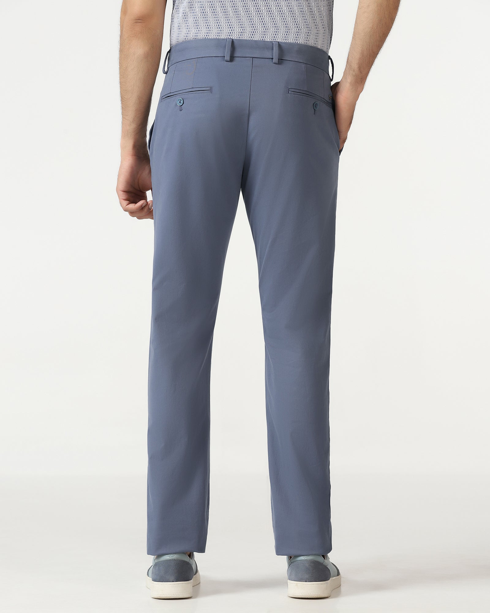 Slim Comfort B-95 Casual Blue Solid Khakis - Mario