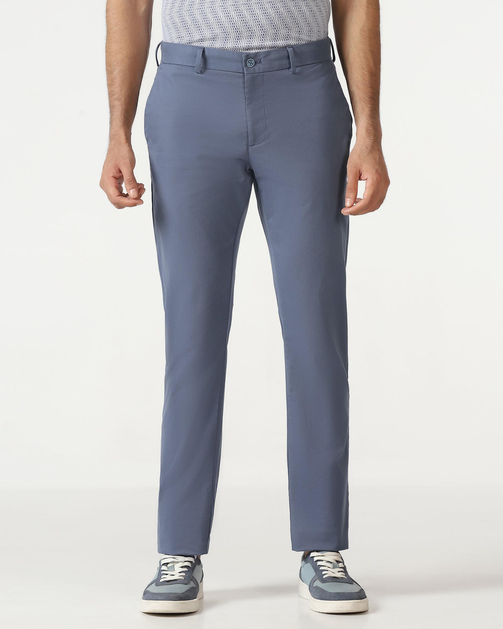 Slim Comfort B-95 Casual Blue Solid Khakis - Mario