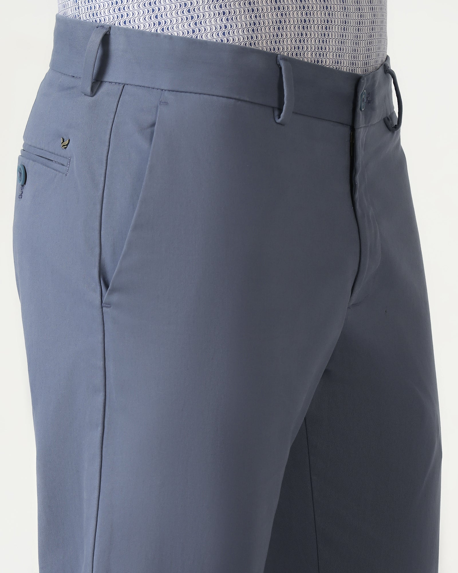 Slim Comfort B-95 Casual Blue Solid Khakis - Mario