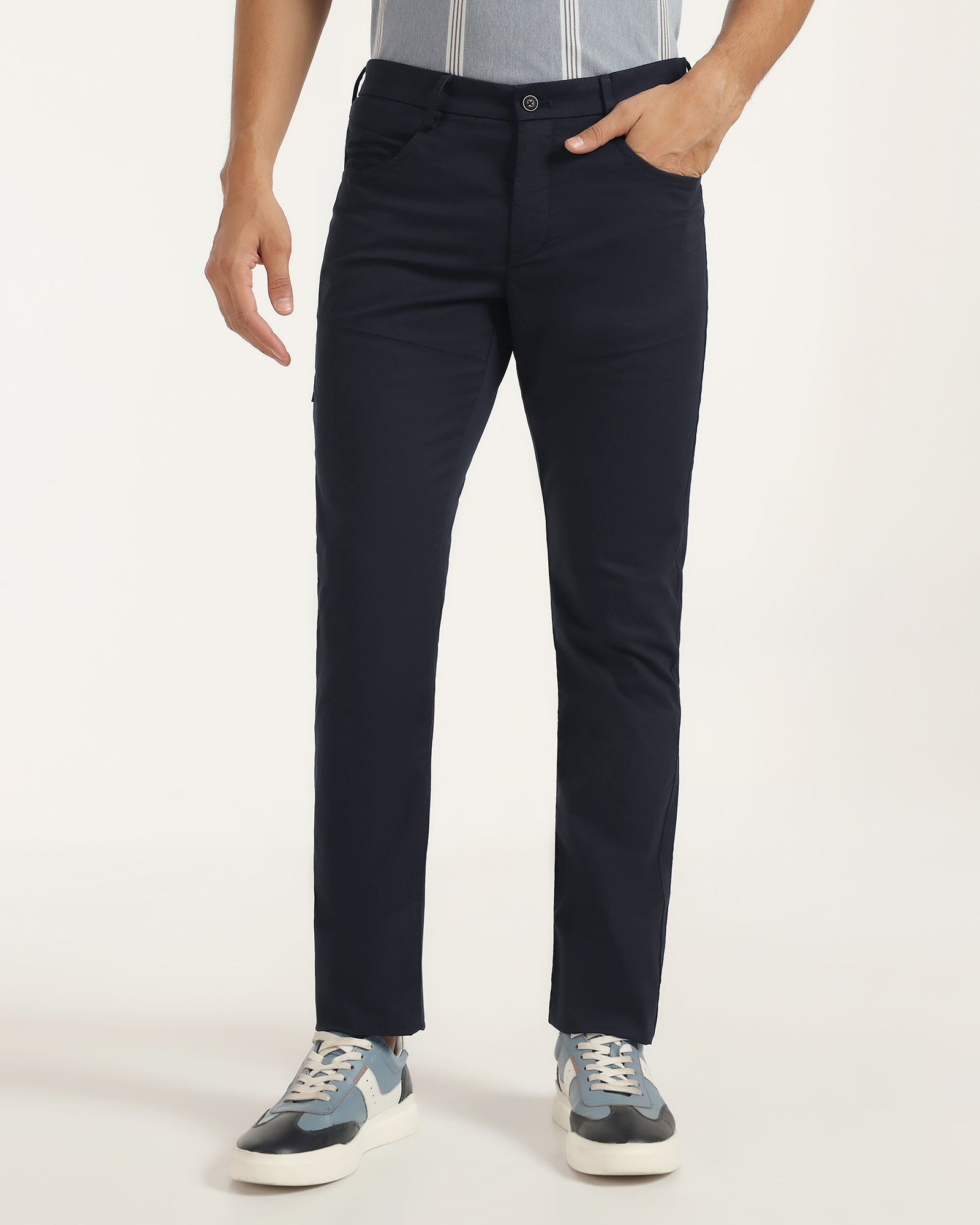 Slim Comfort B-95 Casual Navy Solid Khakis - Fred