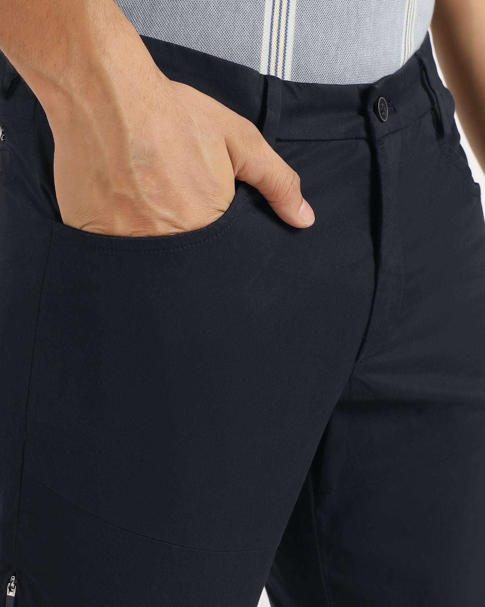 Slim Comfort B-95 Casual Navy Solid Khakis - Fred