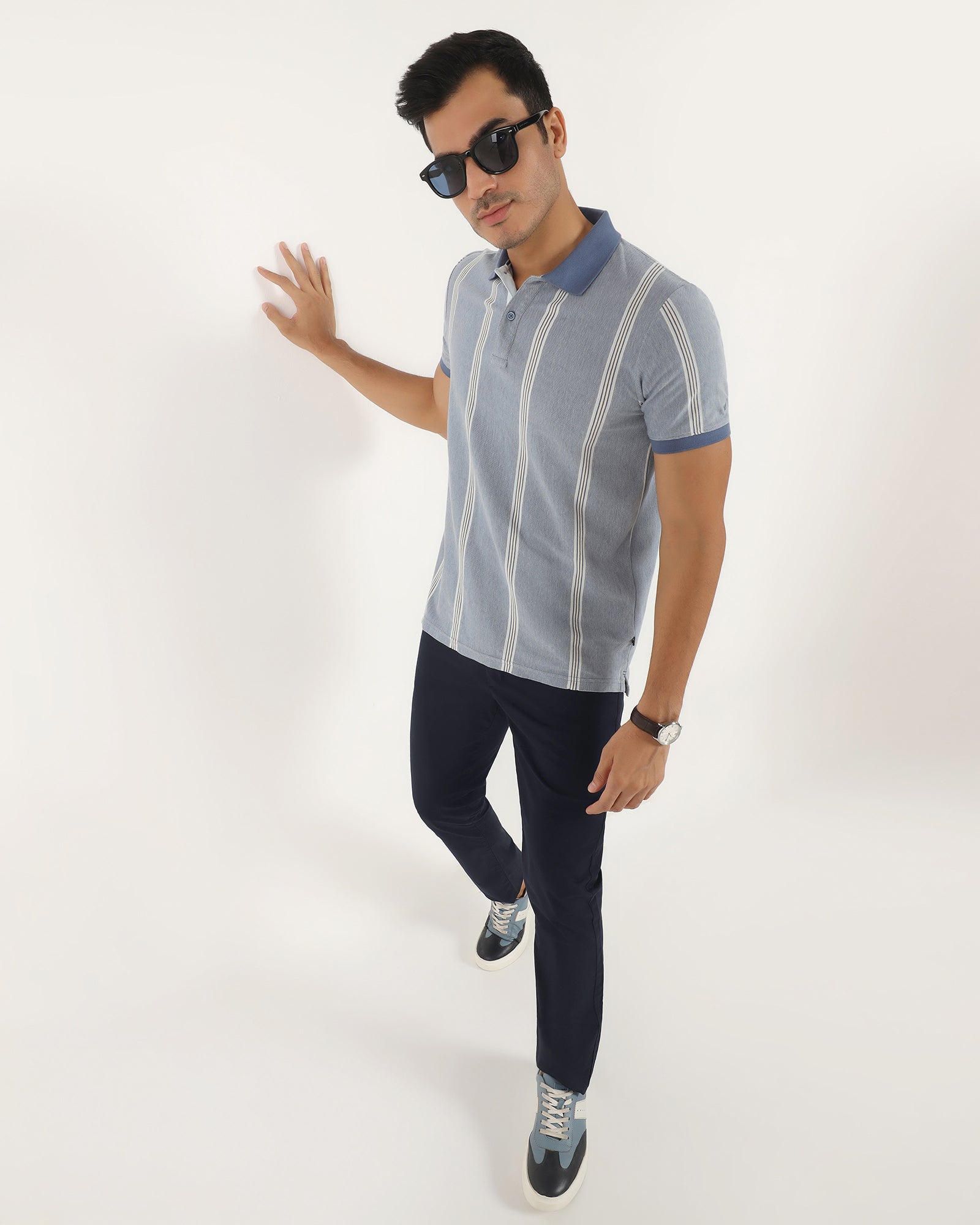 Slim Comfort B-95 Casual Navy Solid Khakis - Fred