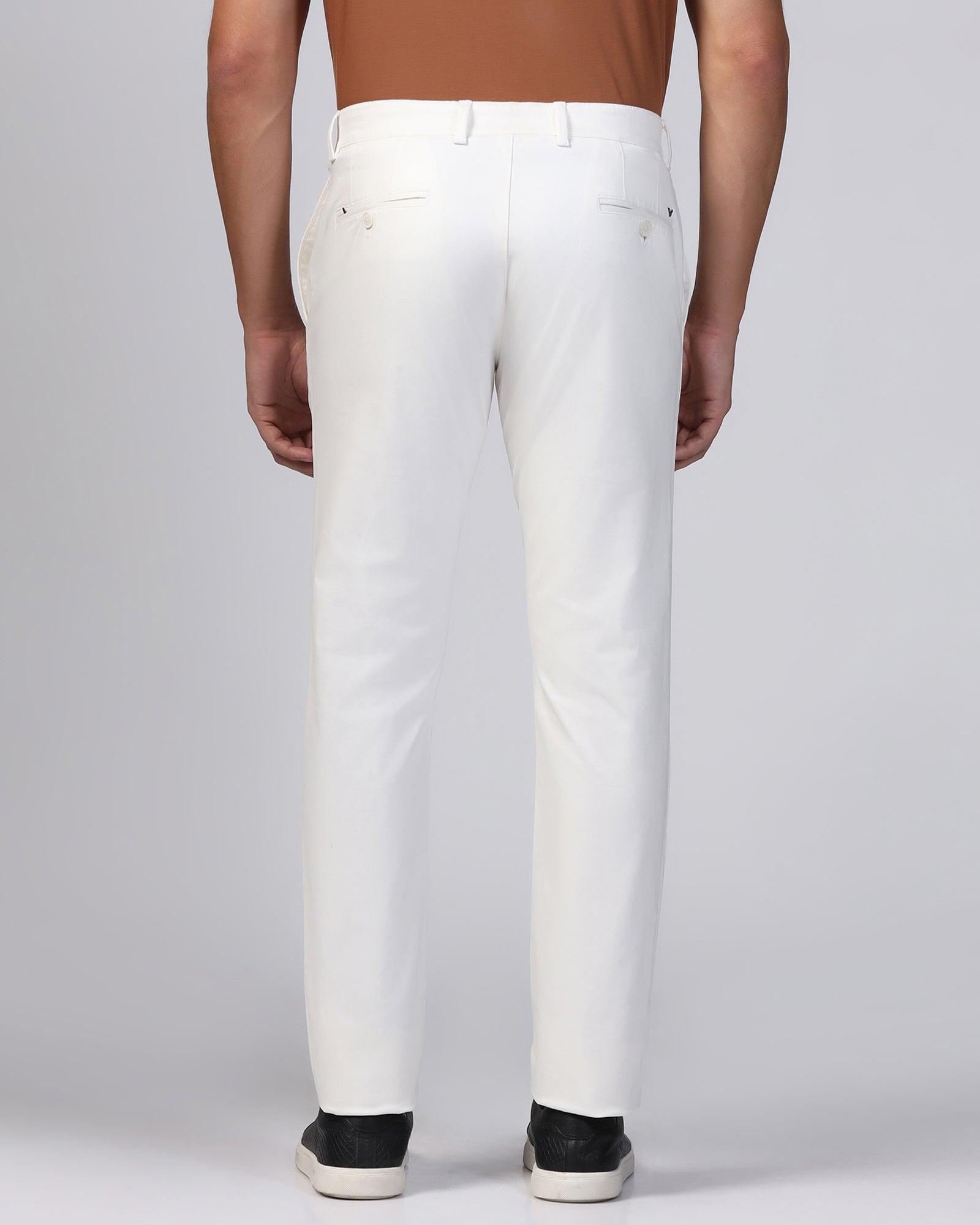 Slim Comfort B-95 Casual White Solid Khakis - Tron