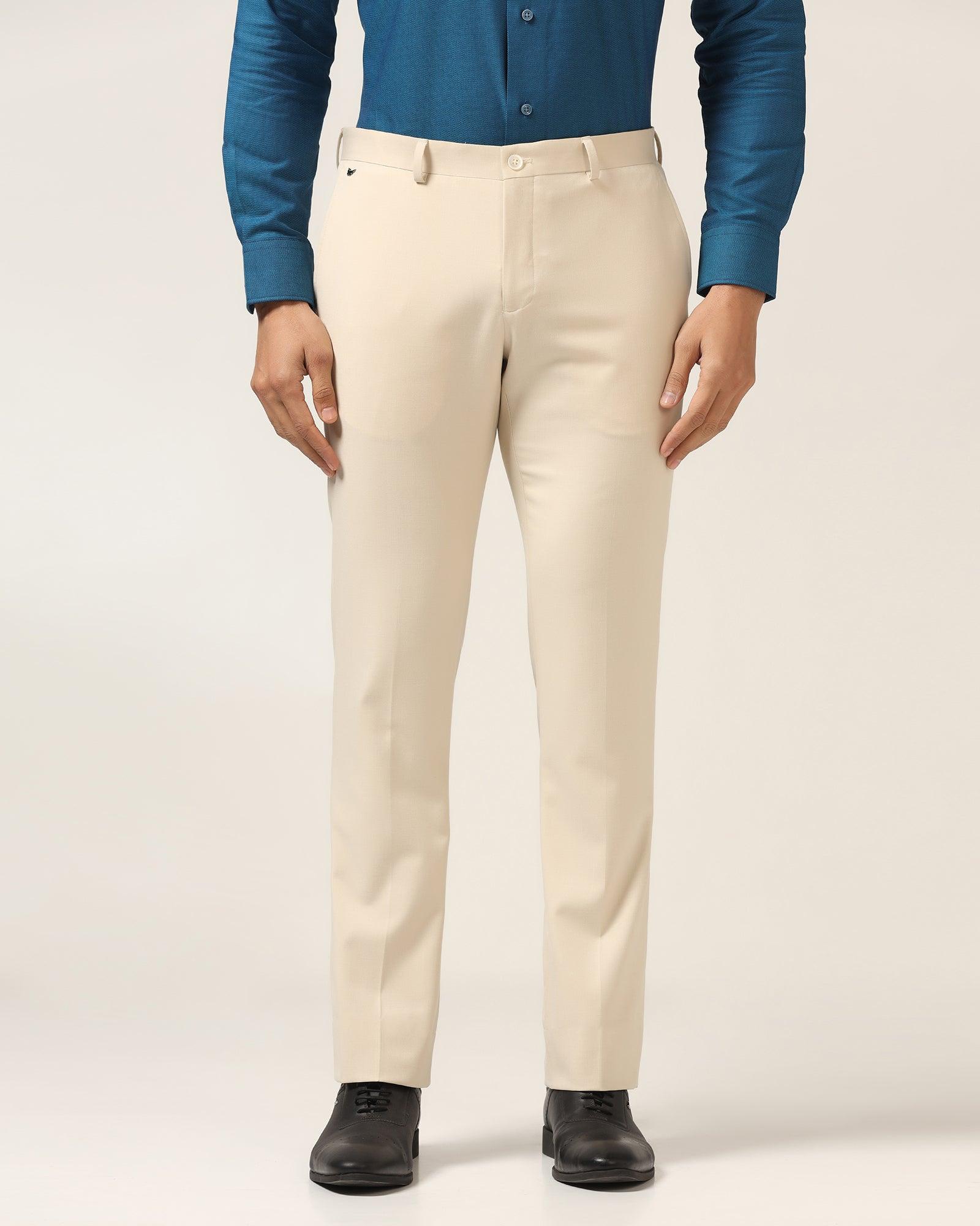 Slim Comfort B-95 Formal Beige Solid Trouser - Himalayan - Blackberrys