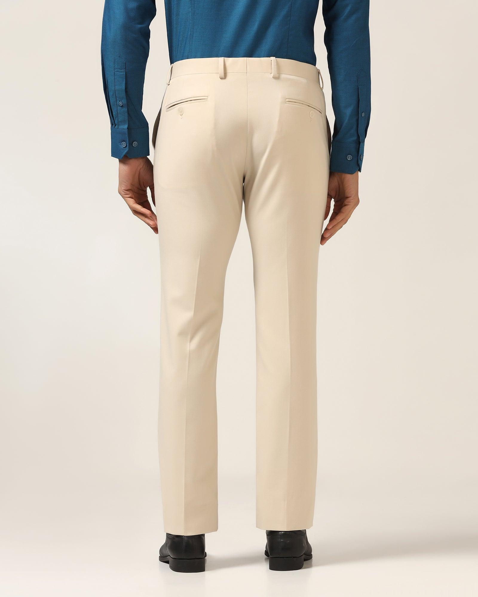 Slim Comfort B-95 Formal Beige Solid Trouser - Himalayan - Blackberrys